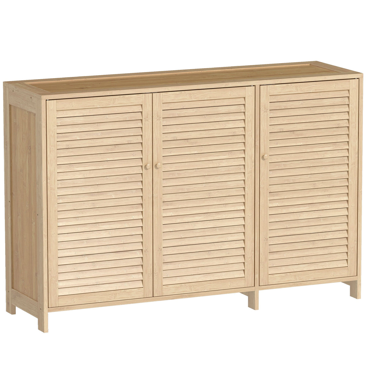Bamboo Shoe Cabinet with Louvered Doors, Shoe Storage Cabinet with Adjustable Shelves, 18 Pairs Footwear Cupboard for Hallway, Entryway, 120 x 35 x 80 cm, Natural Wood Finish