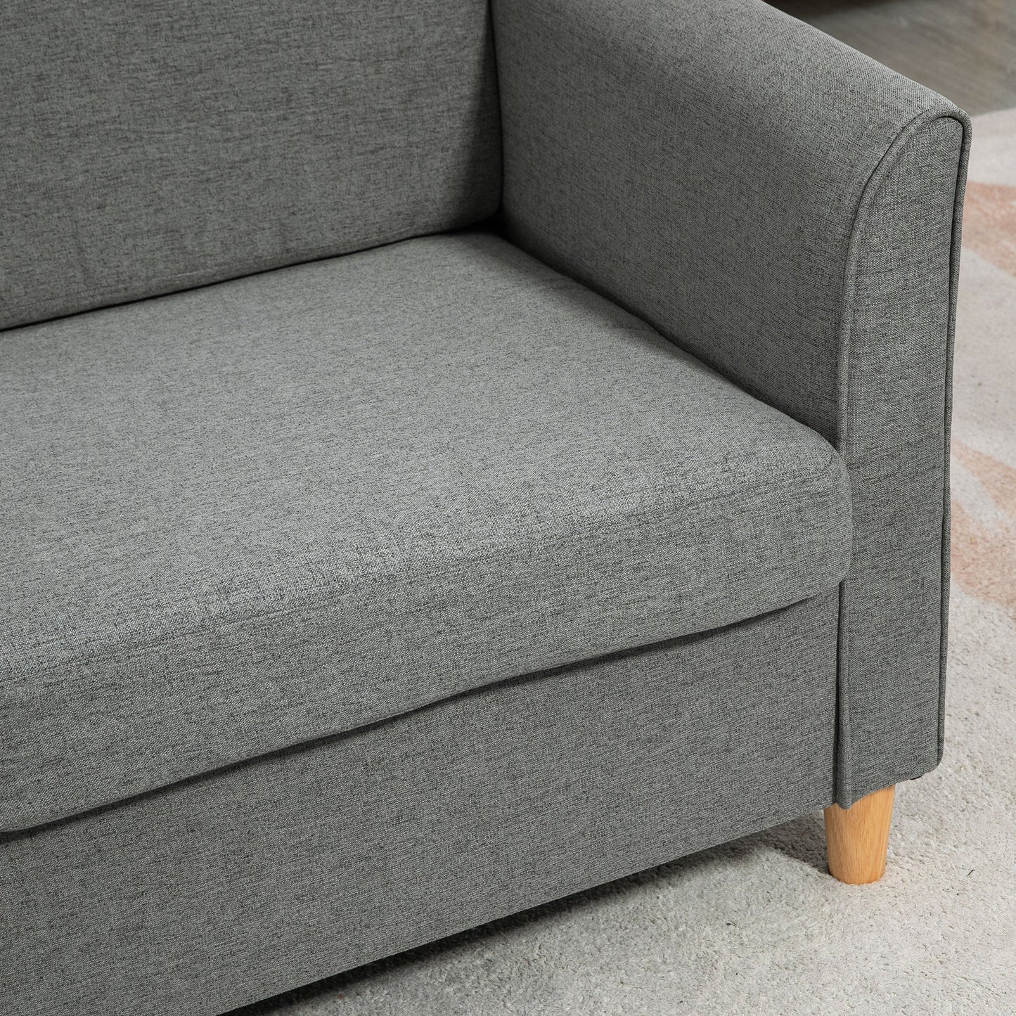 HOMCOM 2 Seater Sofa, Compact Loveseat, Fabric Couch with Wood Legs and Armrest, for Living Room and Home Office Grey