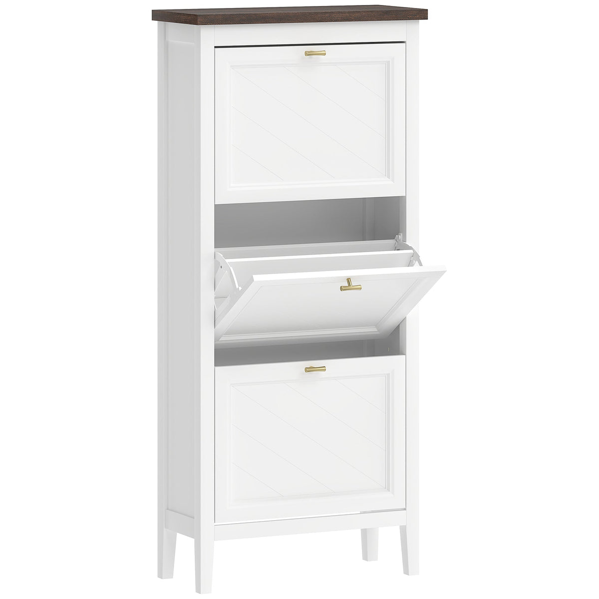Shoe Cabinet with 3 Flip Drawers, Farmhouse Narrow Shoe Storage Cabinet with Adjustable Shelves, Freestanding for Entryway, Hallway, Living Room, Holds 12-18 Pairs, White