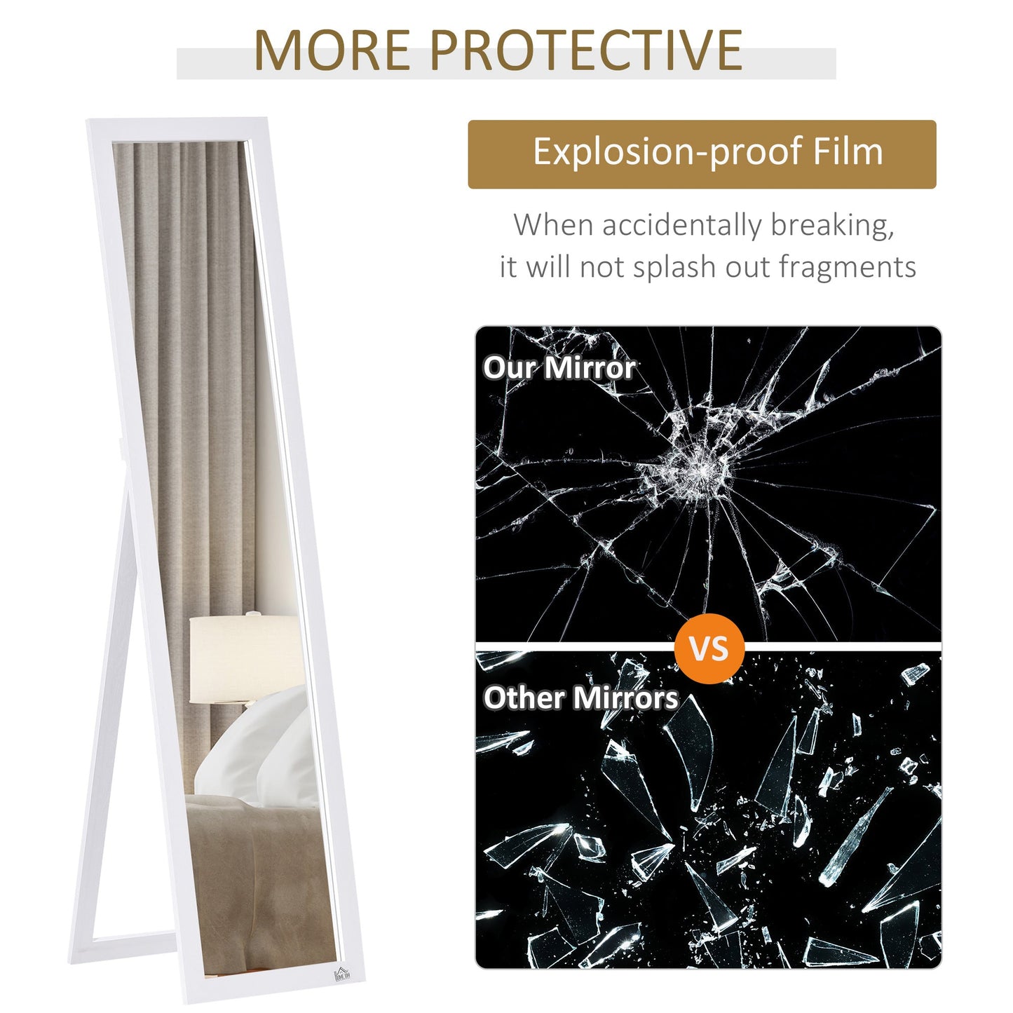HOMCOM Full Length Mirror, Floor Standing or Wall-Mounted Long Mirror, Rectangular Full Body Mirror for Bedroom, Living Room, White