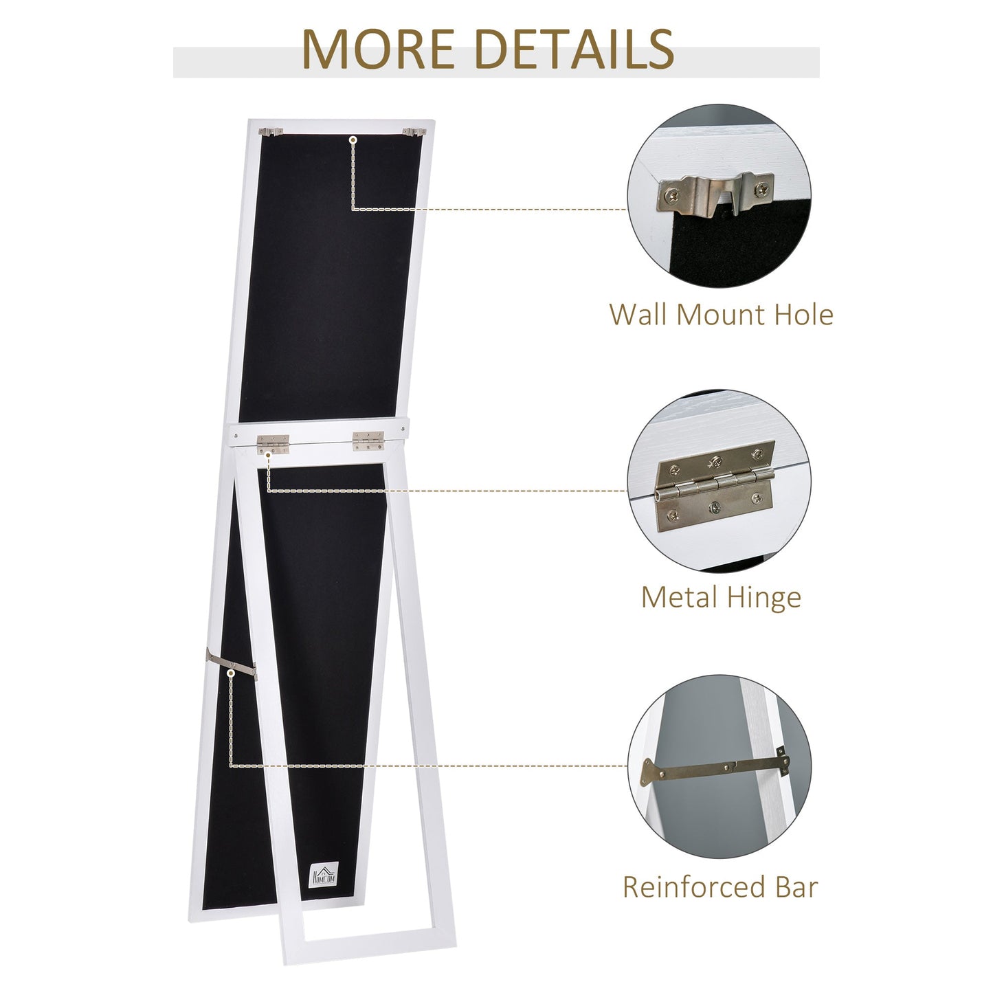 HOMCOM Full Length Mirror, Floor Standing or Wall-Mounted Long Mirror, Rectangular Full Body Mirror for Bedroom, Living Room, White