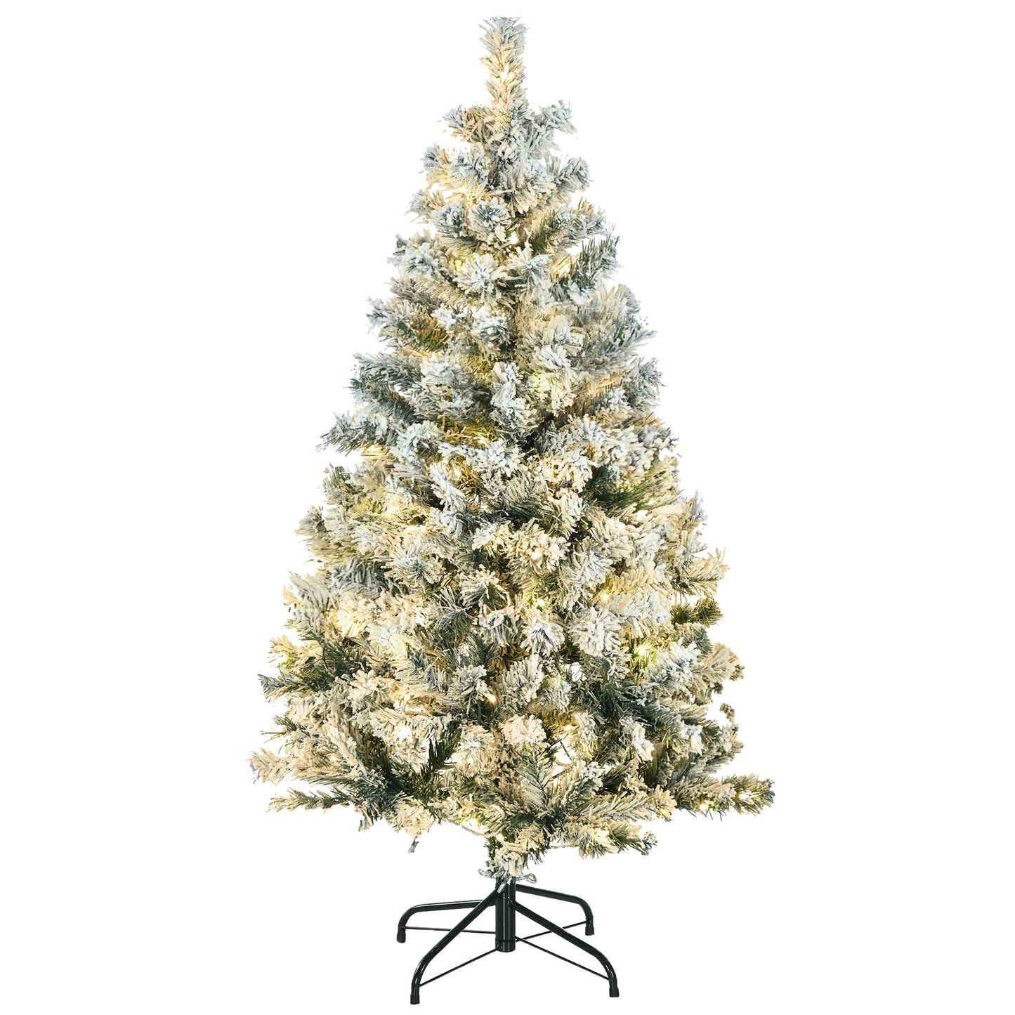 HOMCOM 4.5ft Pre Lit Snow Flocked Artificial Christmas Tree Holiday Décor with 150 Warm White or Colourful LED Lights and 311 Tips, Steel Base