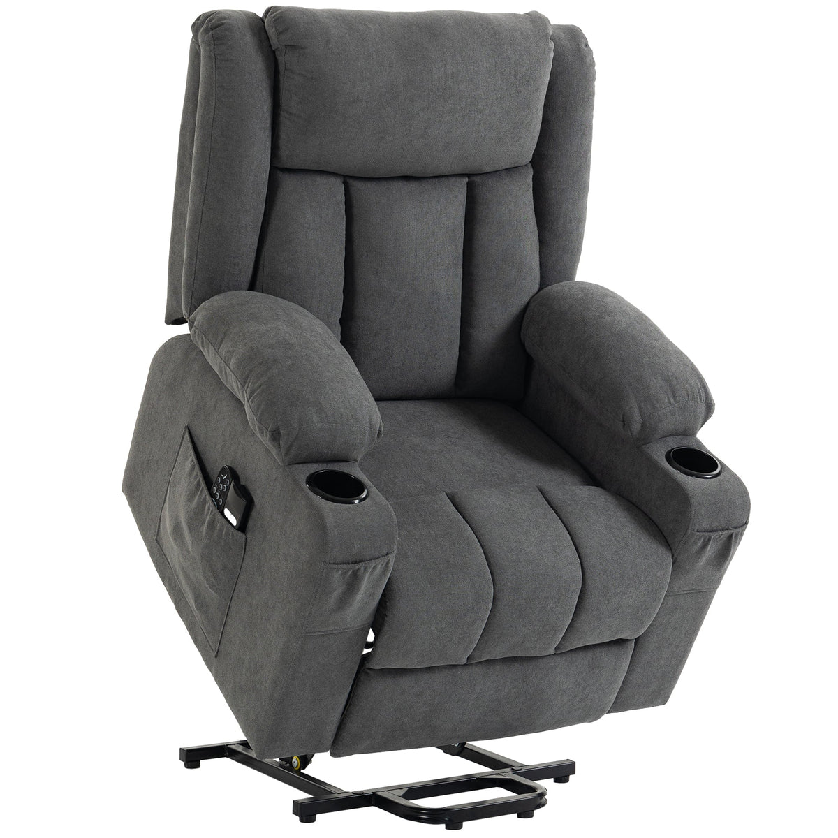 Dual Motor Recliner Chair Lift Chair for Elderly, 55° Electric Riser Recliner Armchair with Massage and Heat, Terry Cloth Power Reclining Lounge Sofa, 2 Cup Holders, Side Pockets, Dark Grey