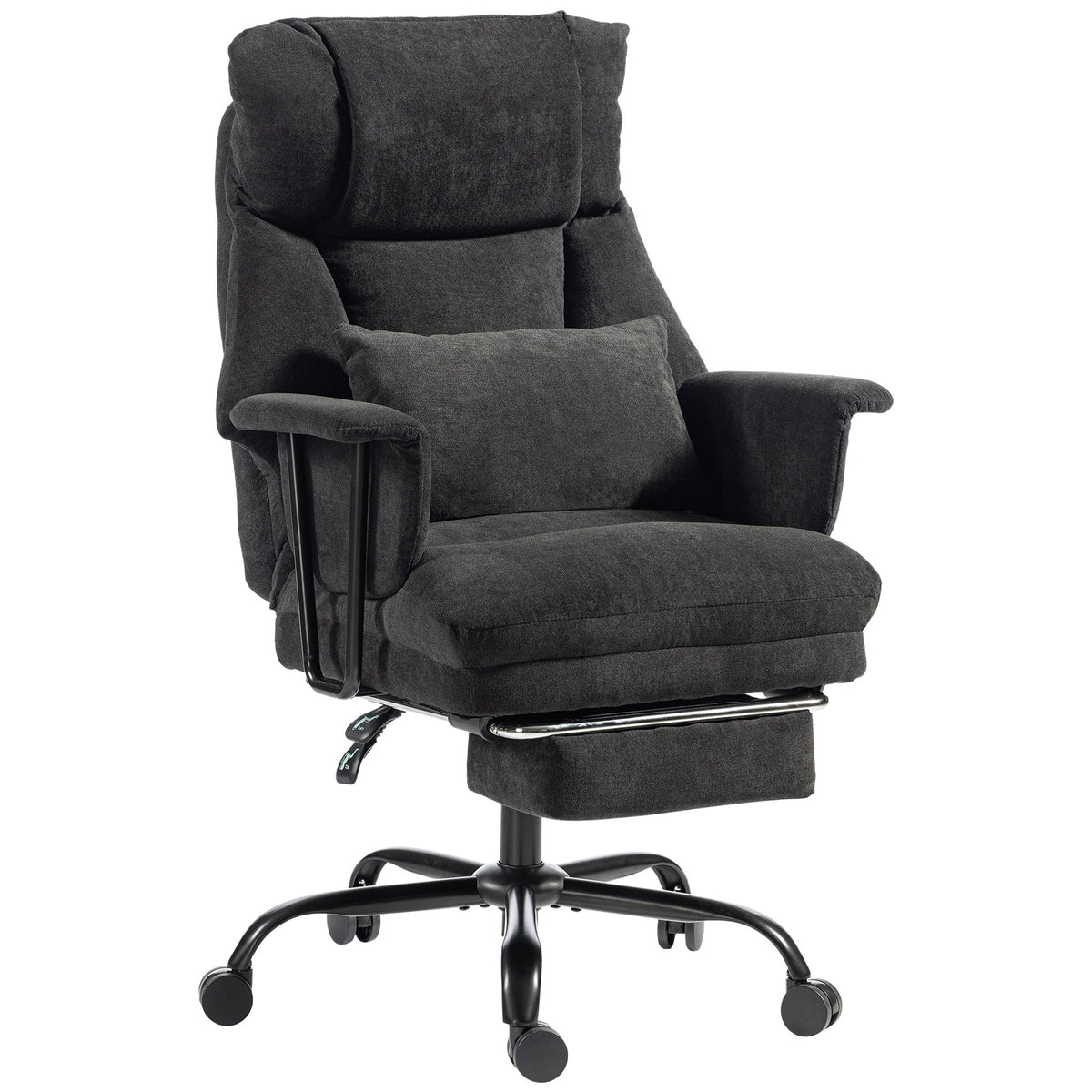 Office Chair, 180kg Heavy Duty Linen Computer Desk Chair with Lumbar Support, Wide Seat, Spring Cushion, Reclining Backrest, Footrest, Swivel Wheels, Black