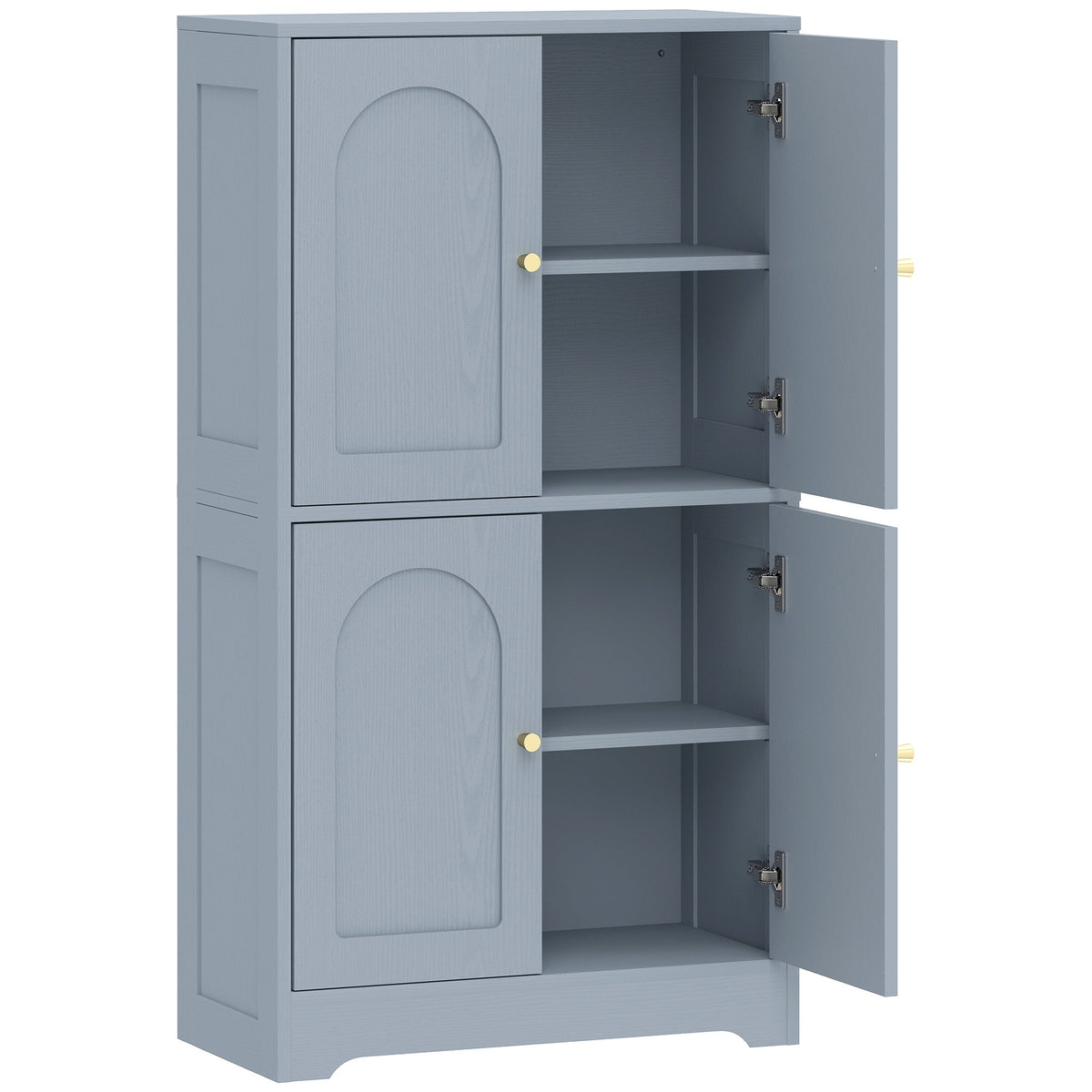 110cm Kitchen Cupboard, Freestanding Kitchen Storage Cabinet with 4 Arched Doors and 2 Adjustable Shelves, Modern Pantry Cupboard for Dining Room, Grey