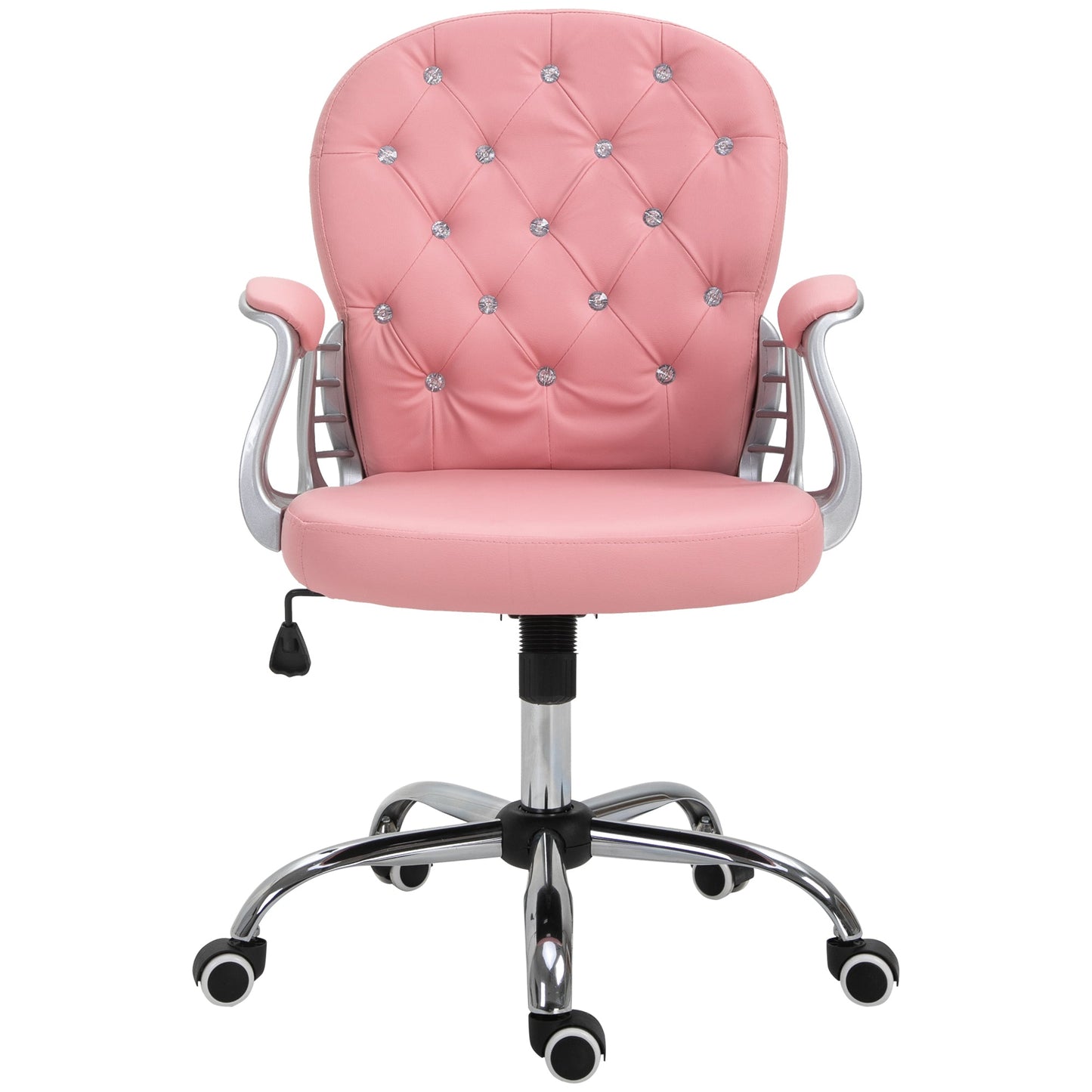 Vinsetto Office Chair, Swivel Desk Chair, PU Vanity Chair with Adjustable Height and Rolling Wheels for Home Work Study, Pink