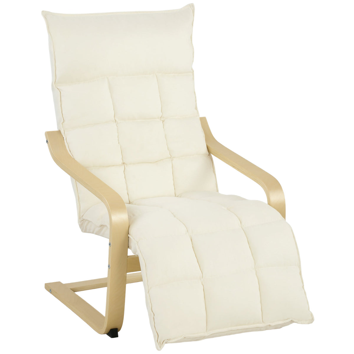 Accent Chair, Linen-Look Fabric Armchair with Footrest, Plush Cushion, High Back, Wide Seat, Curved Legs and Arms, Gentle Motion, Leisure Lounge Chair for Living Room, Bedroom, Cream White