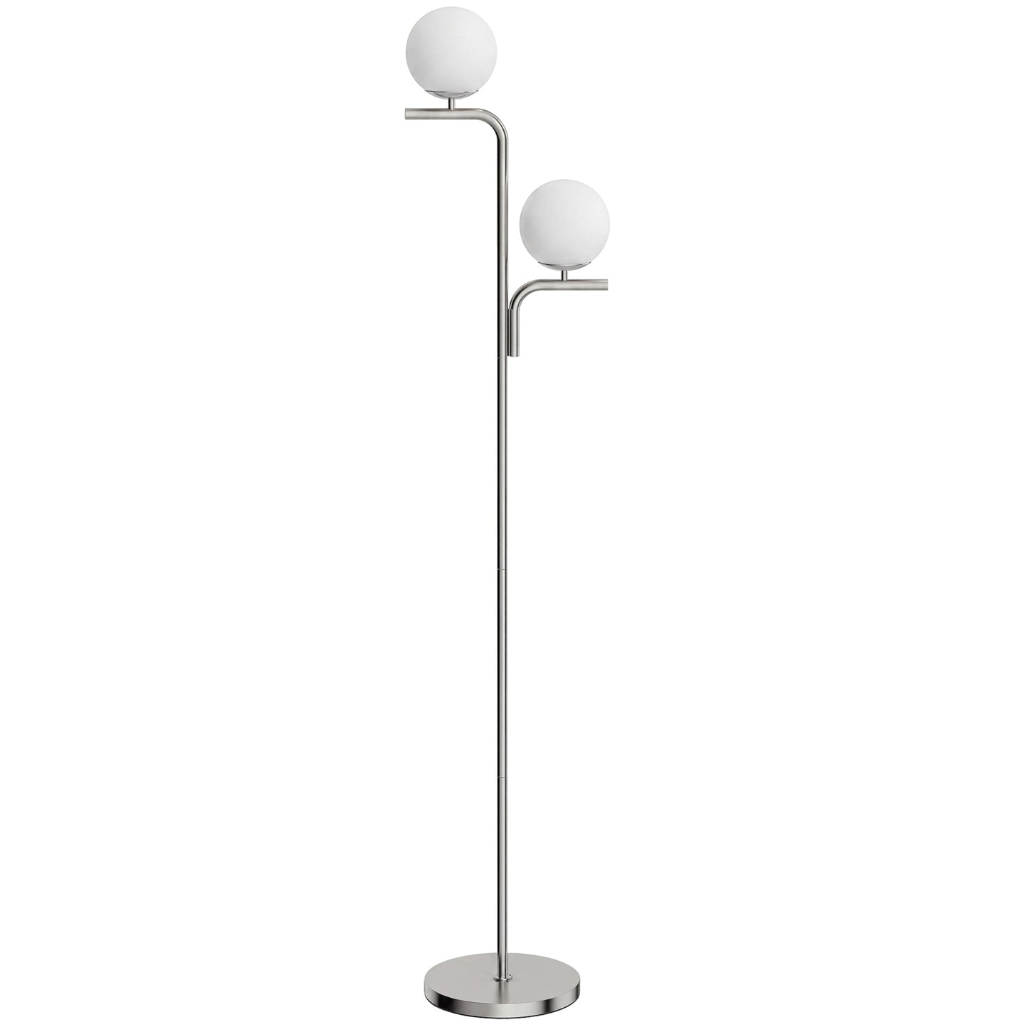 LED Floor Lamp, Modern Standing Lamp with 3 Colour Temperatures, Globe Glass Shades and Foot Switch, for Living Room Bedroom Home Office, Silver Tone