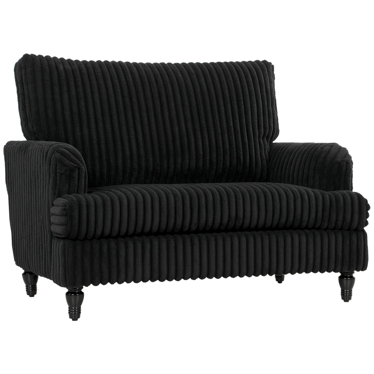 Modern Accent Chair, Corduroy Single Sofa Armchair with Stripes, Turned Legs and Wide Seat, Upholstered Snuggle Chair for Living Room, Bedroom, Black