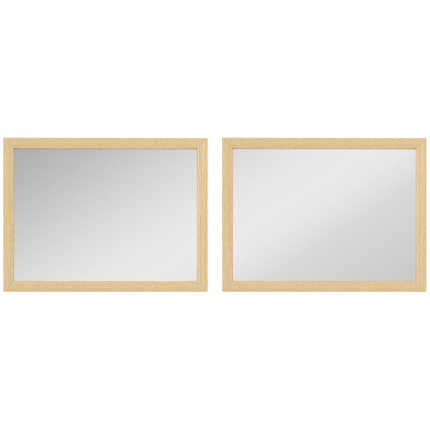 Decorative Rectangular Wall Mirror, 40W x 30H cm Wall-Mounted Bathroom Mirror for Living Room, Bedroom, Hallway, Set of 2, Natural Wood Finish
