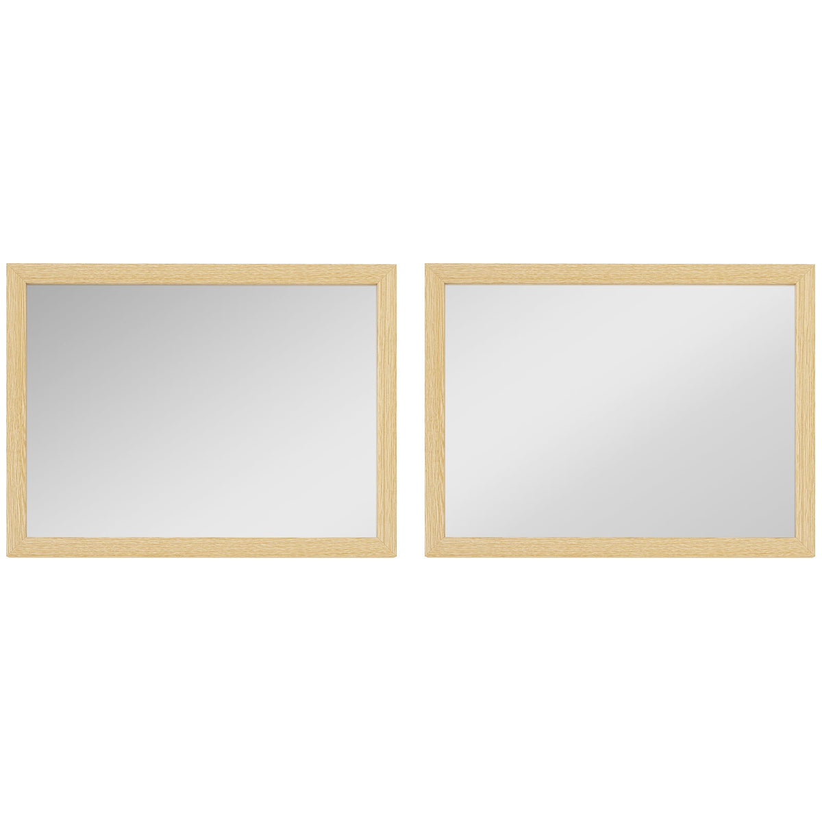 Decorative Rectangular Wall Mirror, 40W x 30H cm Wall-Mounted Bathroom Mirror for Living Room, Bedroom, Hallway, Set of 2, Natural Wood Finish