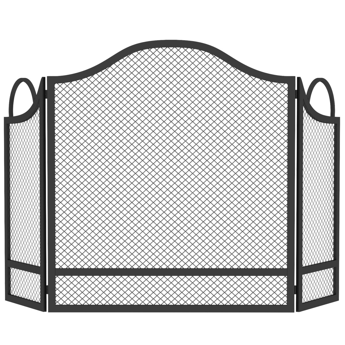 Floral 3-Panel Folding Fireplace Screen for Hearth Protection with Spark Guard, for Fireplace, Heat-Resistant Metal Fire Spark Guard, 122 x 1 x 74 cm, Black