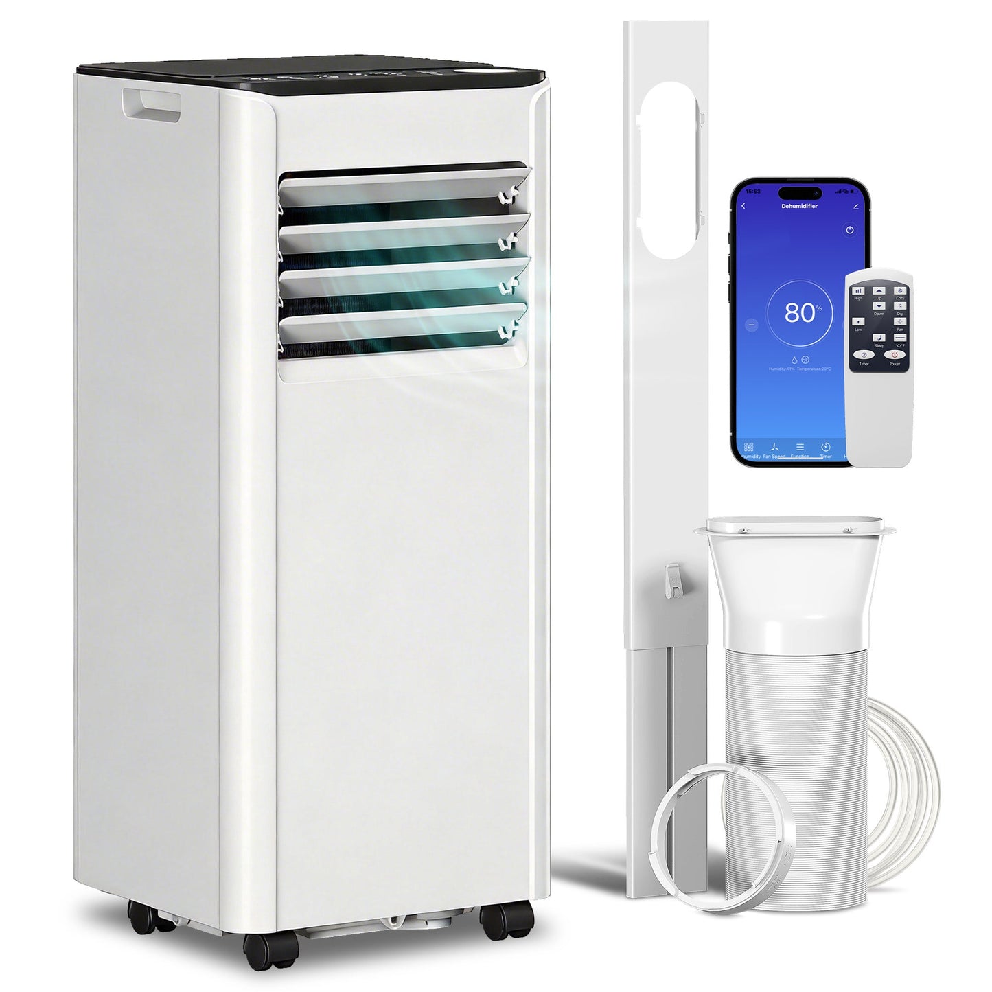 Portable Air Conditioner 9000 BTU, 4-in-1 Air Conditioning Unit with Cool, Dehumidifier, Fan, Sleep Mode, WiFi Voice Remote Control, 24H Timer, 2 Speeds, Window Kit, for Room up to 28 m²