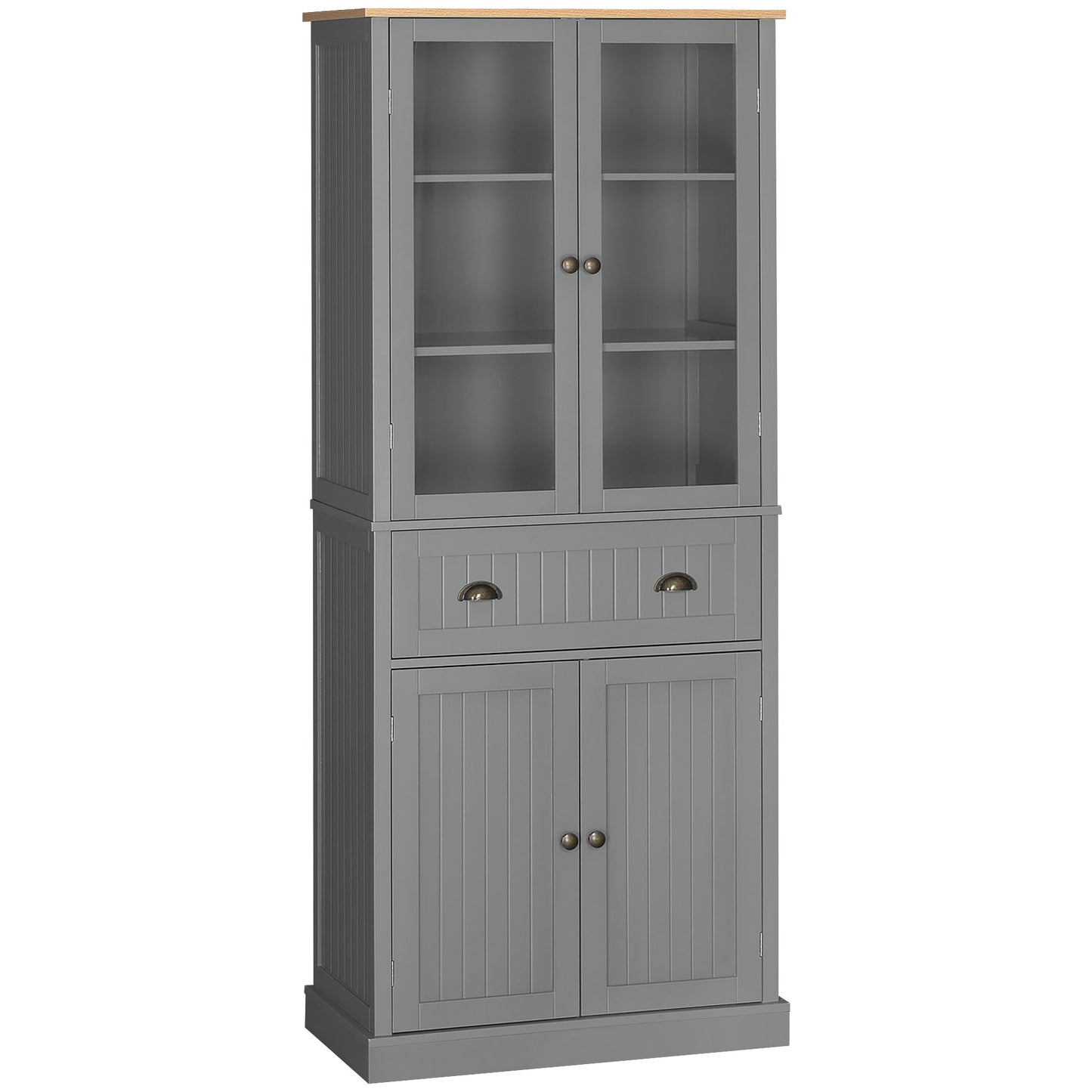 Freestanding Kitchen Cupboard, 5-tier Storage Cabinet with Adjustable Shelves and Drawer for Living Room, Dining Room, Grey