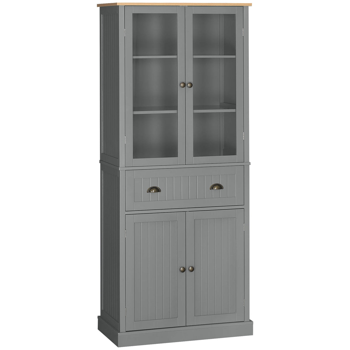 Freestanding Kitchen Cupboard, 5-tier Storage Cabinet with Adjustable Shelves and Drawer for Living Room, Dining Room, Grey