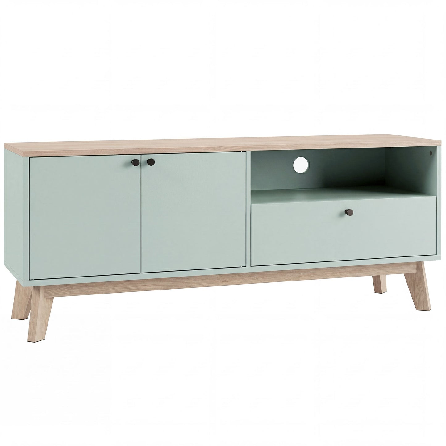 TV Stand Cabinet for Television up to 36 Inch, Modern TV Unit with 2 Doors and Open Shelf, Entertainment Center with Adjustable Shelf for Living Room, Light Green