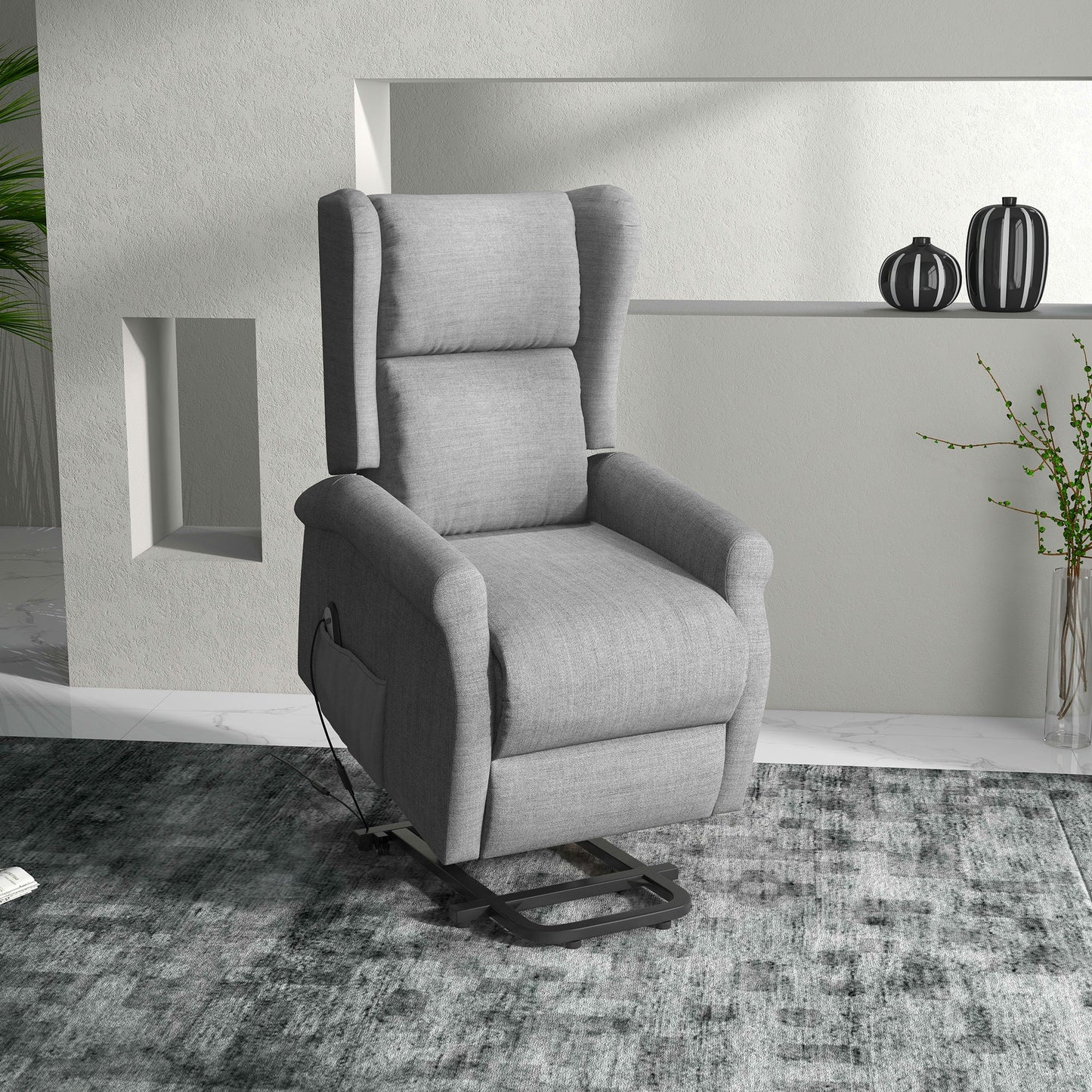 HOMCOM Power Lift Recliner Armchair, Electric Lift Chair for Elderly, Fabric Riser and Reclining Chair with Remote Control, Side Pockets, Extended Footrest, for Living Room, Grey