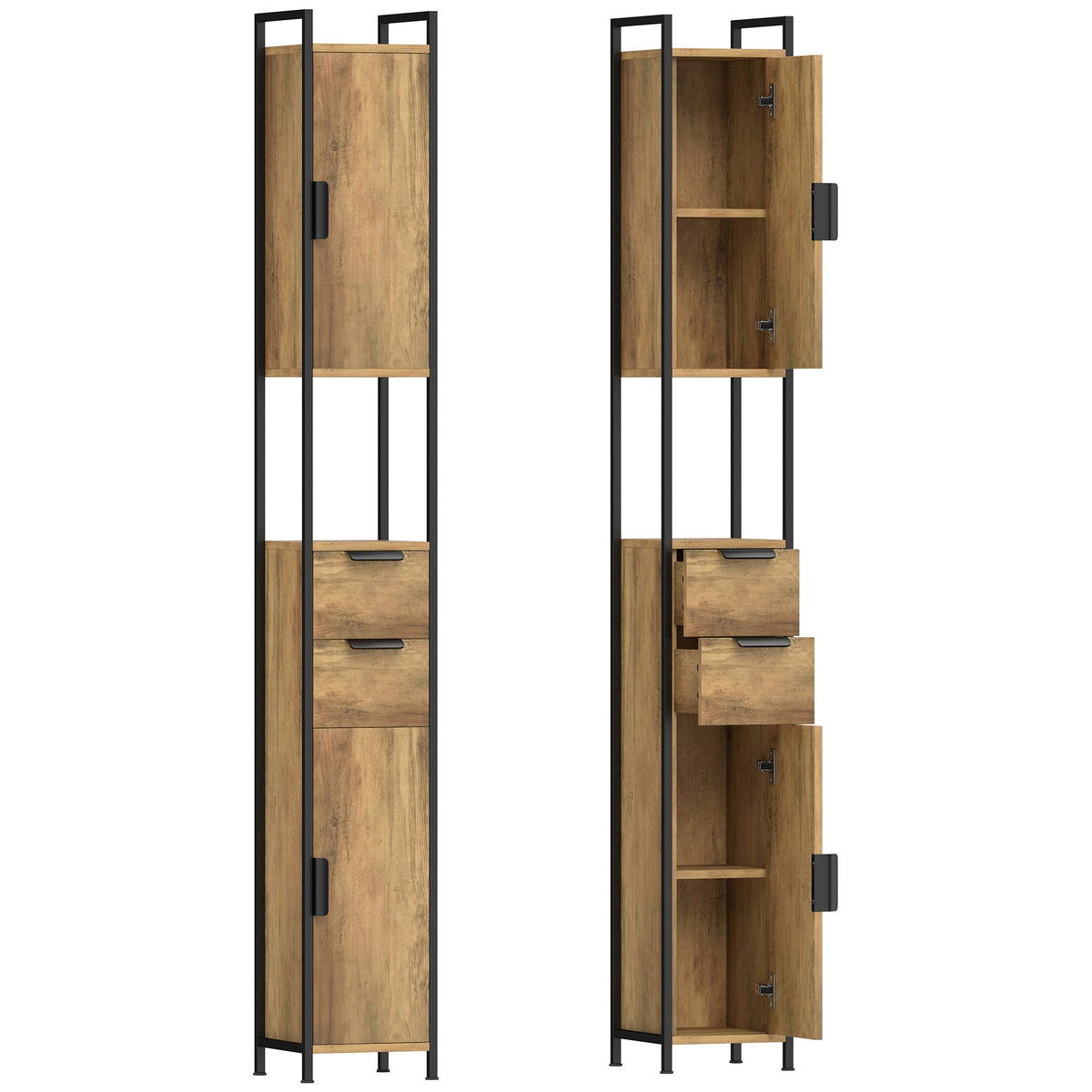 Tall Bathroom Storage Cabinet, Freestanding Bathroom Cabinet with Drawers and Adjustable Shelves, Linen Storage for Study, Bedroom, Brown