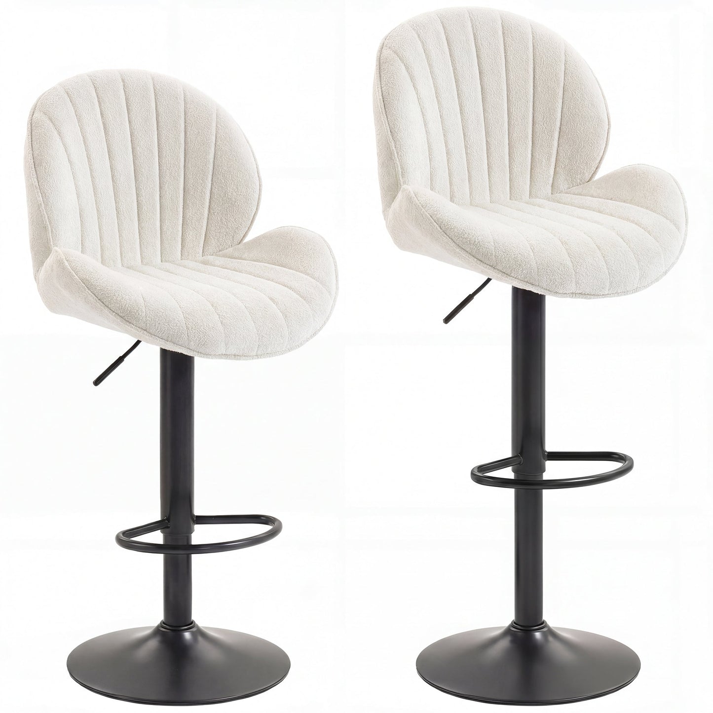 Bar Stools Set of 2, Swivel Counter Height Barstools with Back, Adjustable Height and Footrest, Chenille Upholstered Modern Bar Chairs for Kitchen Island, Dining Room, Cream