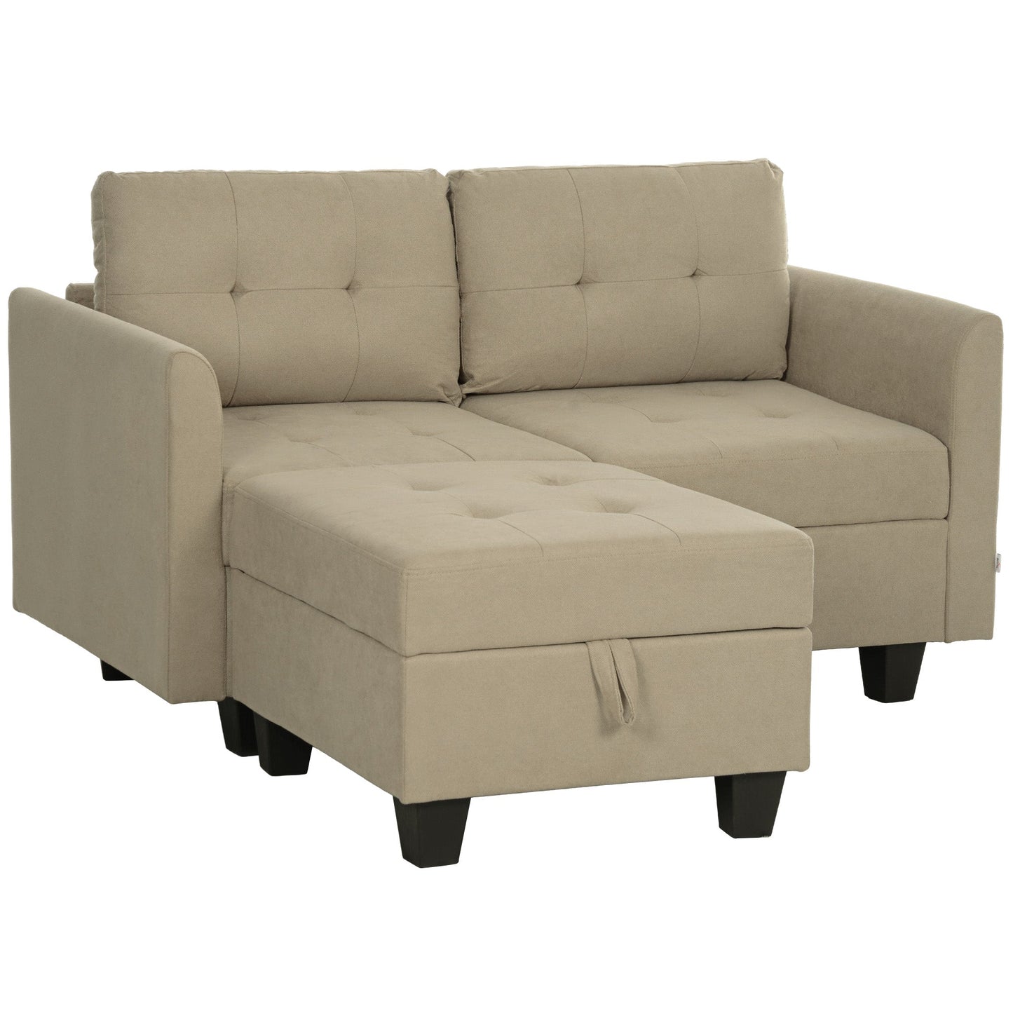 HOMCOM Convertible Modular Sectional Sofa with Storage, Tufted 2 Seater Sofa Set, L Shaped Sofa Couch with Ottoman, Wood Frame for Living Room, Light Brown