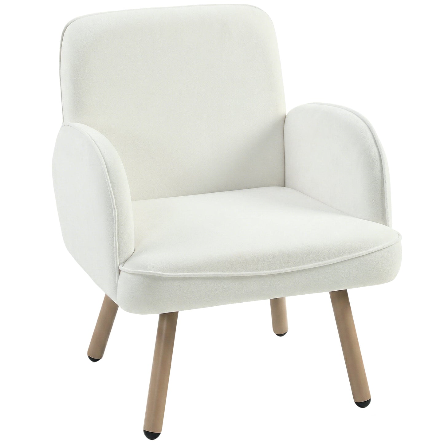 Modern Lounge Chair, Velvet Upholstered Bedroom Lounge Seat with Spring Cushion, Carbon Steel Frame, Armchair with Adjustable Feet, for Living Room, Bedroom, Study, Office, Cream White
