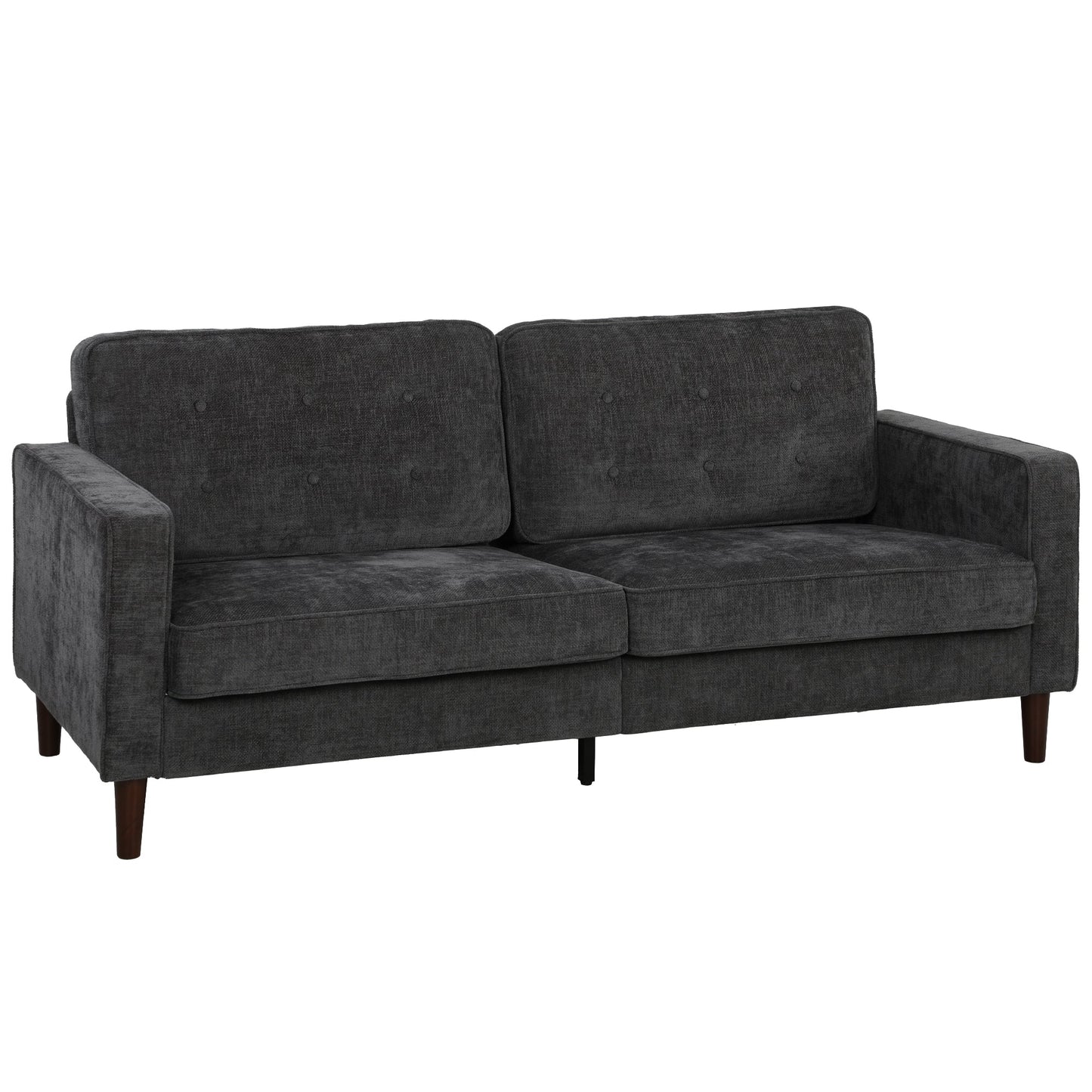 3 Seater Sofa, Upholstered Small Couch for Bedroom, Modern Futon Sofa Settee with Padded Cushion, Button Tufting and Wood Legs for Living Room, Dark Grey