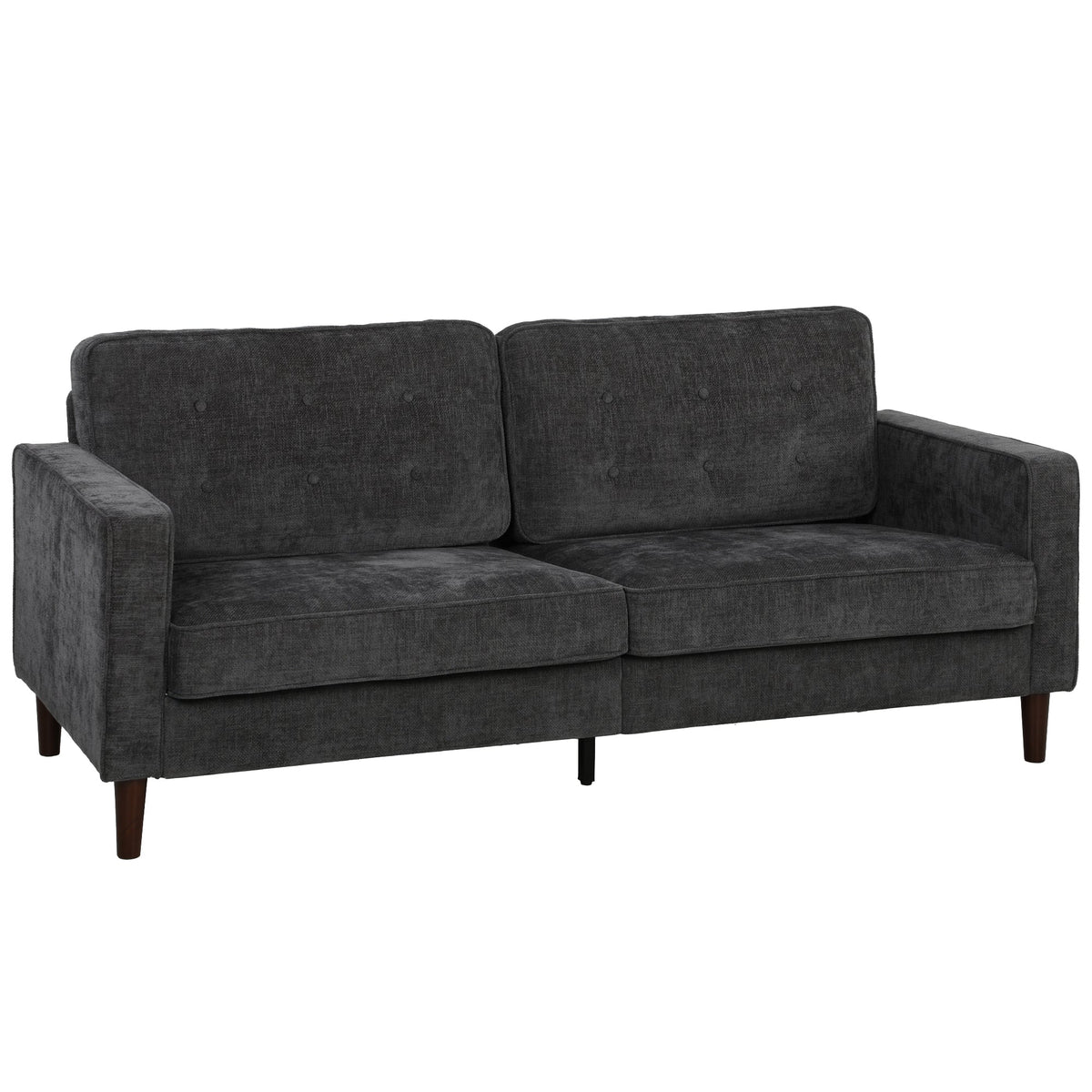 3 Seater Sofa, Upholstered Small Couch for Bedroom, Modern Futon Sofa Settee with Padded Cushion, Button Tufting and Wood Legs for Living Room, Dark Grey