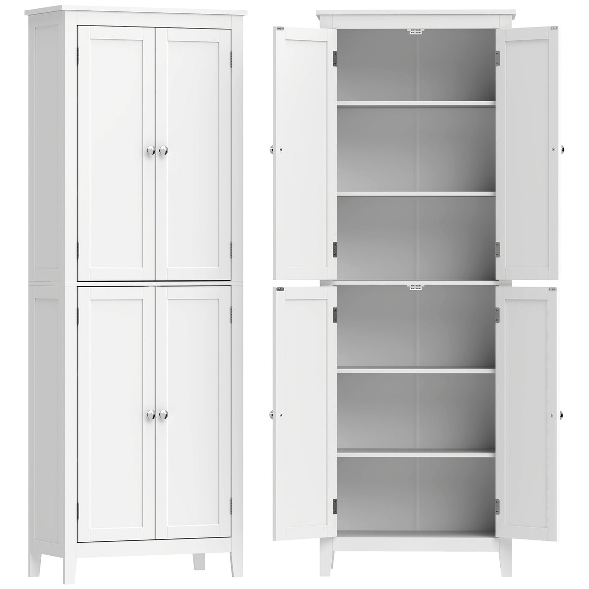 170 cm Tall Bathroom Storage Cabinet, Freestanding Narrow Bathroom Cabinet with Adjustable Shelves for Laundry Room, Living Room, Entryway, Kitchen, White