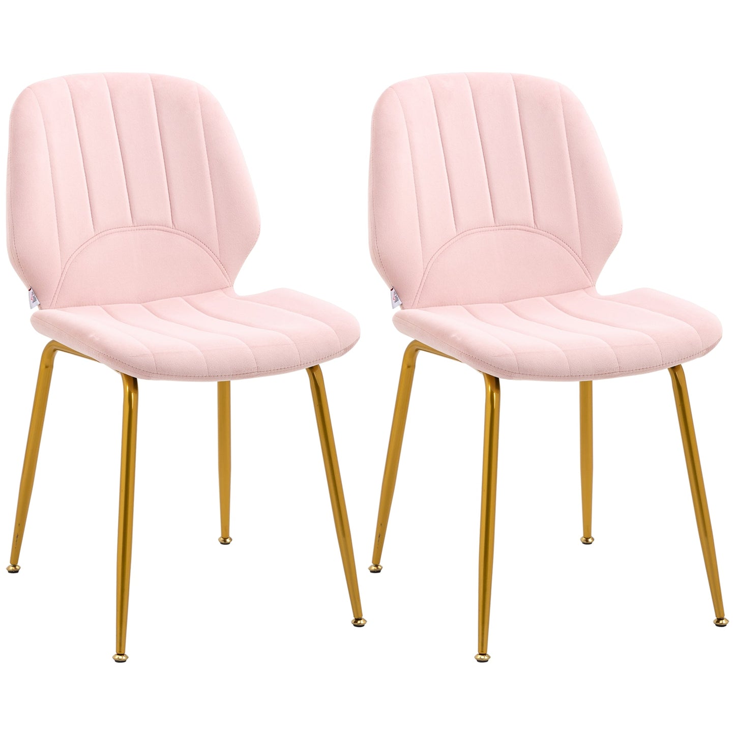 HOMCOM Modern Dining Chairs Set of 2, Velvet Upholstered Kitchen Chairs with Backrest, Padded Seat and Steel Legs, Pink