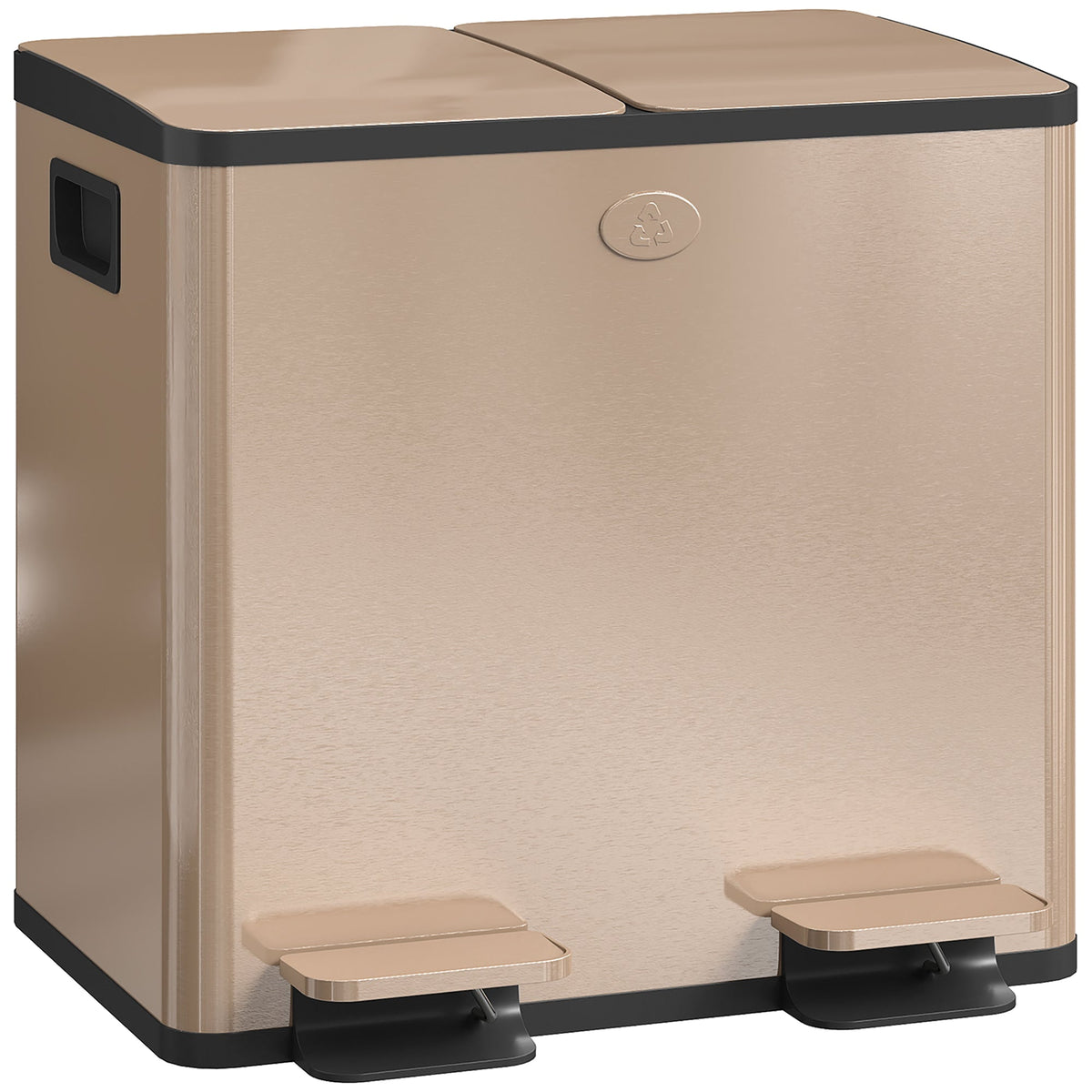 Dual Kitchen Bin, 2 x 15L Stainless Steel Double Rubbish Bin with Soft Close Lid, Removable Inner Buckets, Fingerprint-Proof for Recycling and Waste, Gold Tone