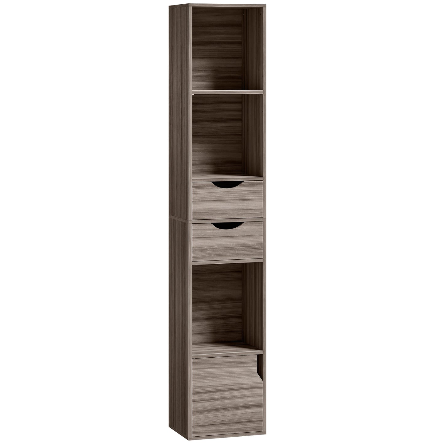 158 cm Bookcase with Drawers, 3-Tier Bookshelf, Slim Storage Cabinet with Doors, Adjustable Shelf for Living Room, Bedroom, Home Office, Grey