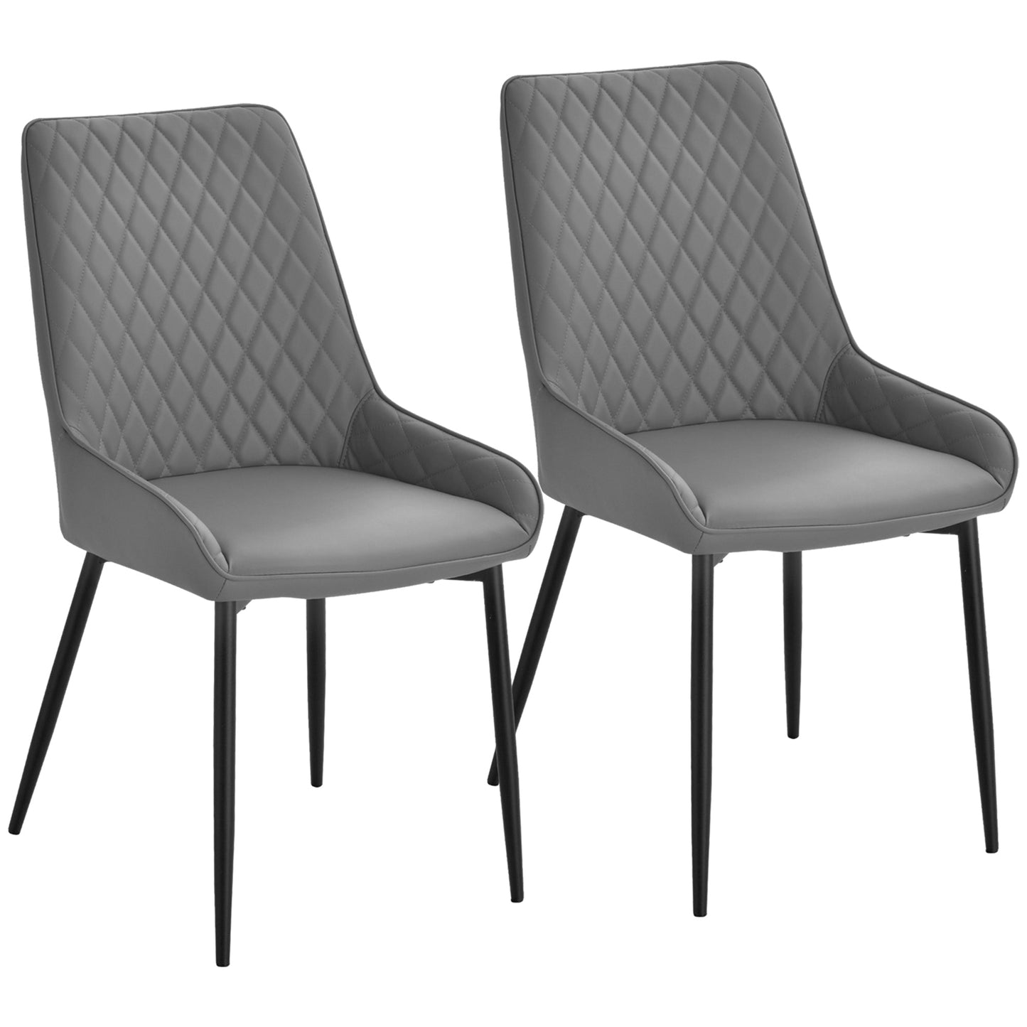 Set Of 2 Quilted PU Leather Dining Chairs with Metal Frame 4 Legs Foot Caps Home Seating Modern Stylish Executive Grey