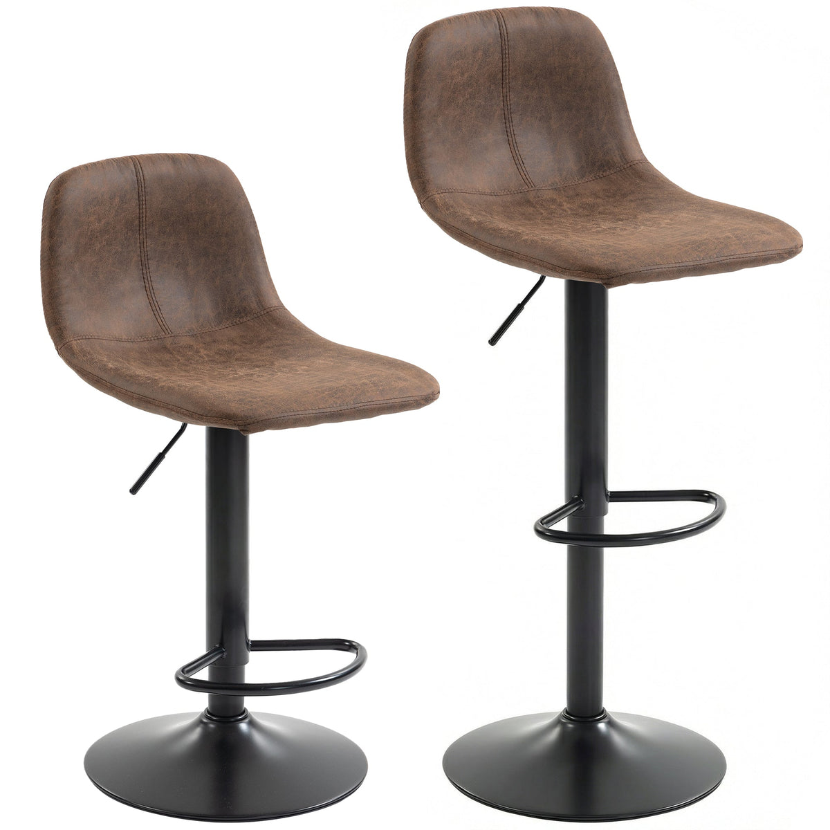 Bar Stools Set of 2, Modern Swivel Barstools, Height Adjustable Breakfast Bar Chairs with Footrest for Kitchen Island and Dining Room, Brown