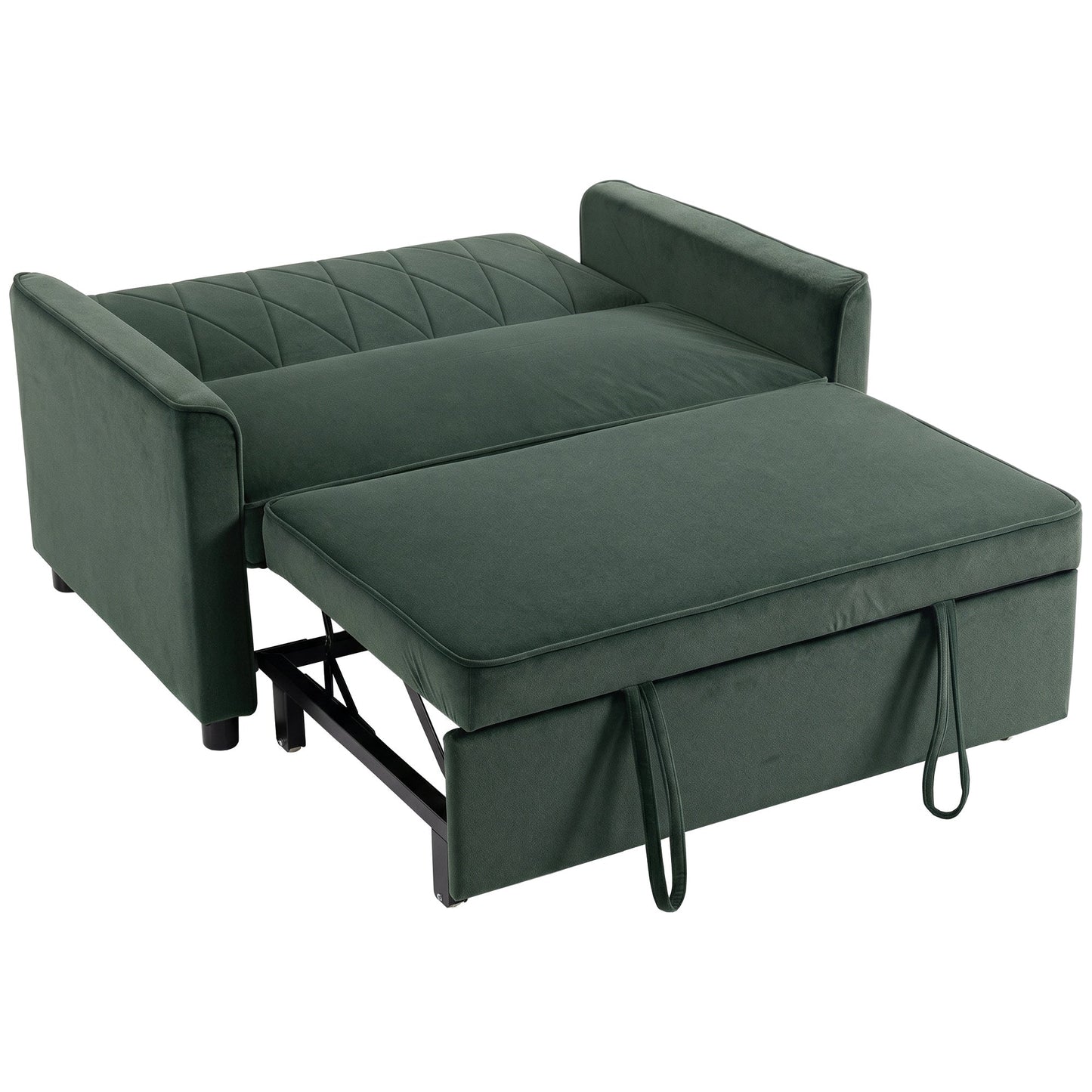 2 Seater Sofa Bed, 3-in-1 Convertible Pull Out Sleeper Sofa, Velvet Loveseat Bed Settee with Clik-Clack Adjustable Backrest, High-Density Foam for Living Room, Bedroom, Guest Room, Dark Green