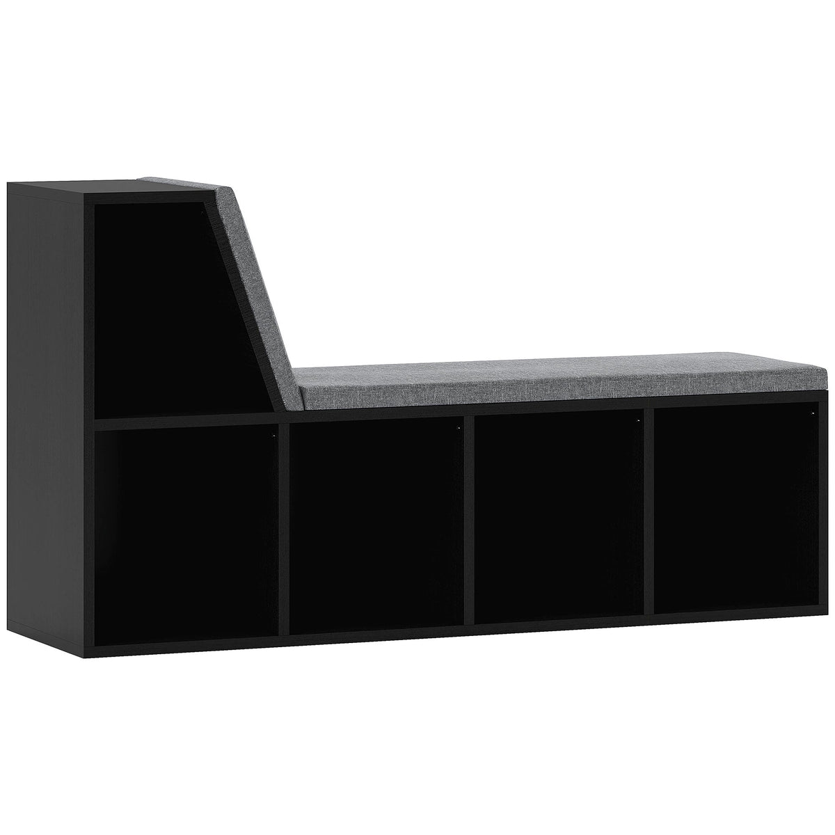 Bookcase Storage Shelf with Cushioned Reading Seat, Bookshelf Storage Cabinet for Study Living Room, Black