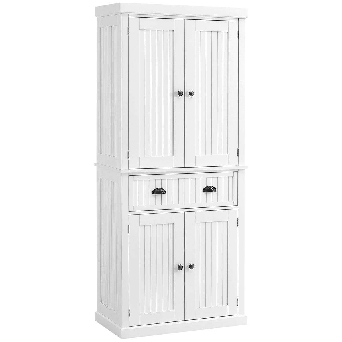 183 cm Tall Kitchen Cabinet, Freestanding Storage Cabinet with 4 Doors, Drawer and Adjustable Shelves, Kitchen Cupboard for Dining Room, White