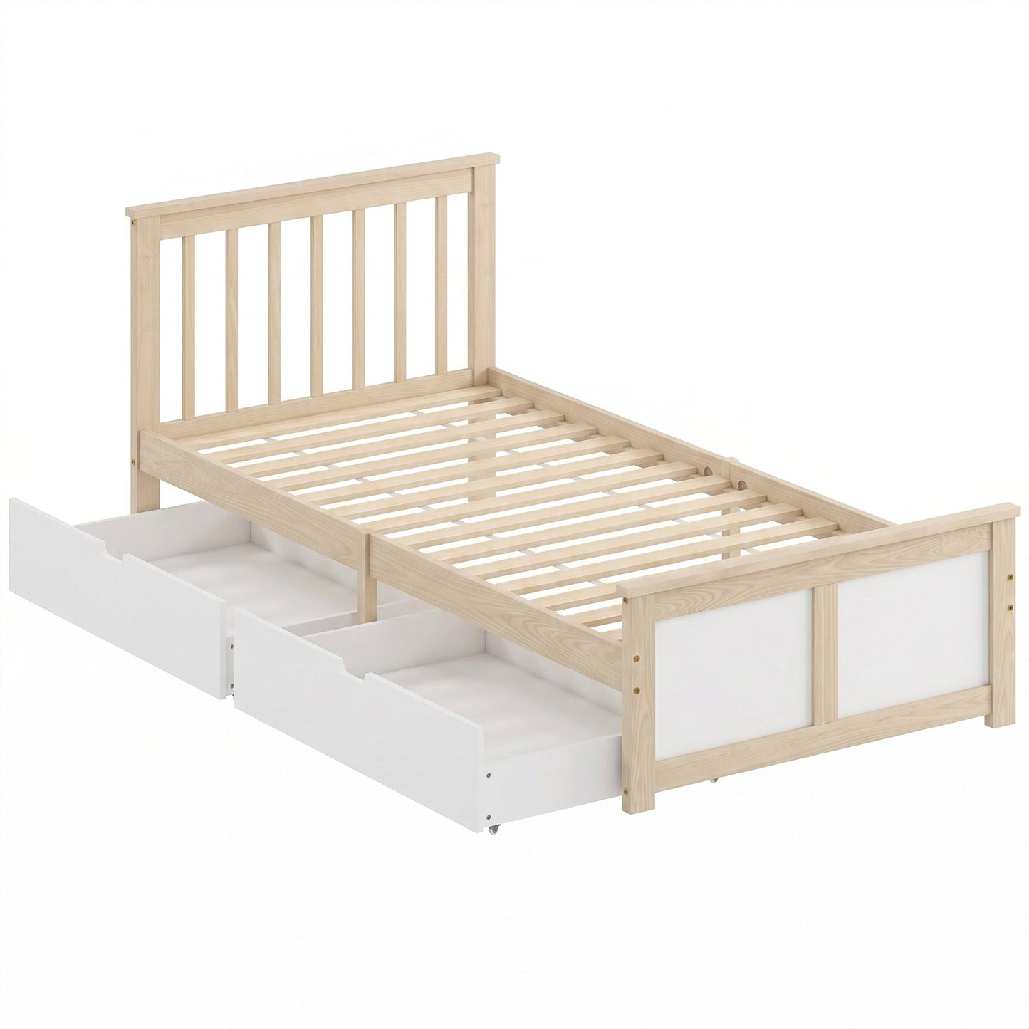 3ft Single Solid Wooden Bed Frame, Pine Storage Bed with Drawers, Headboard, Wood Slat Support, No Box Spring Needed, Easy Assembly, 90 x 190 cm, Natural Wood Finish