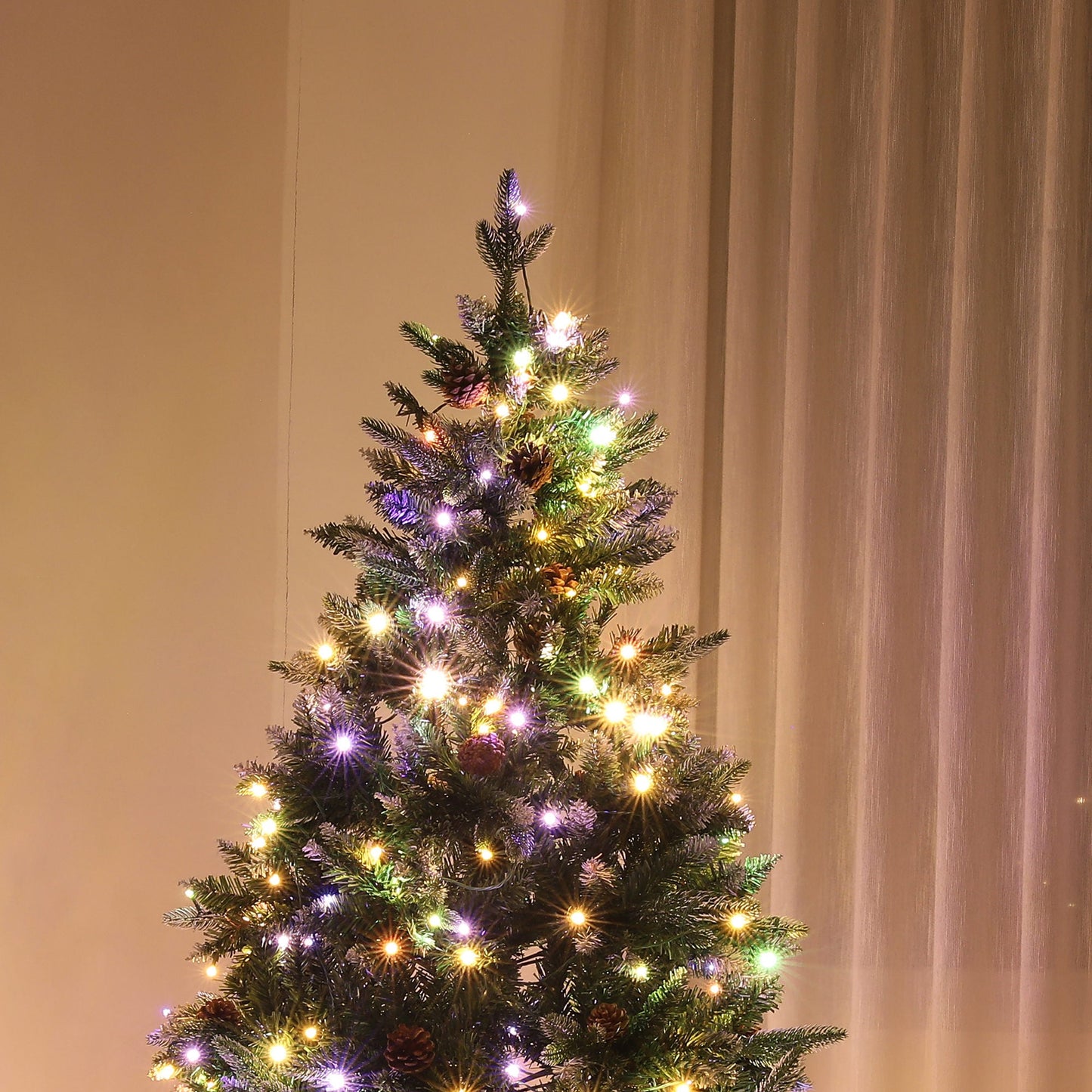 HOMCOM 7ft Prelit Artificial Christmas Tree with Dual Colour LED Light and 1466 Tips, Metal Base, Realistic Hinged Xmas Tree, Green