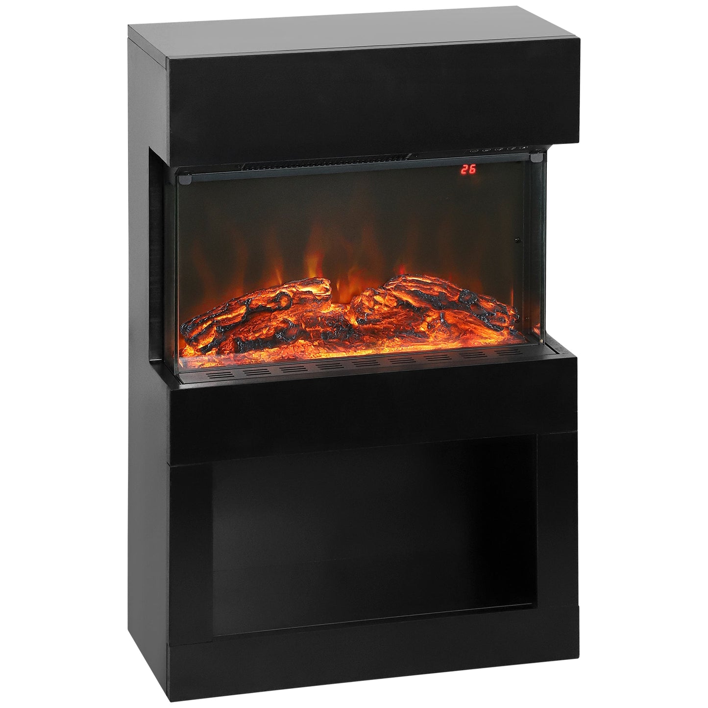 19" Electric Fireplace with Surround, 3D Flame Effect, 6 Colours & 3 Brightness Levels, 1000W/2000W Black Electric Fire and Mantel Reach up to 30㎡ Space with Remote & Timer, 3 Sided View