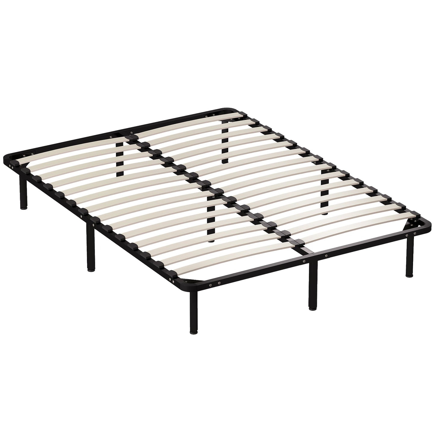 4ft6 Double Bed Frame, Metal Platform Bed Frame with 2 x 14 Wood Slats, No Box Spring Needed, Underbed Storage, Easy to Assemble, Black