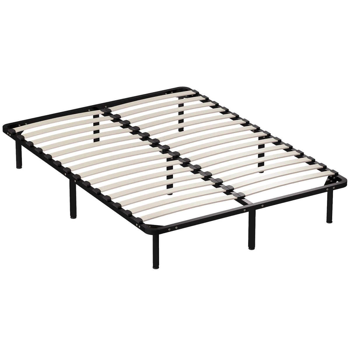 4ft6 Double Bed Frame, Metal Platform Bed Frame with 2 x 14 Wood Slats, No Box Spring Needed, Underbed Storage, Easy to Assemble, Black