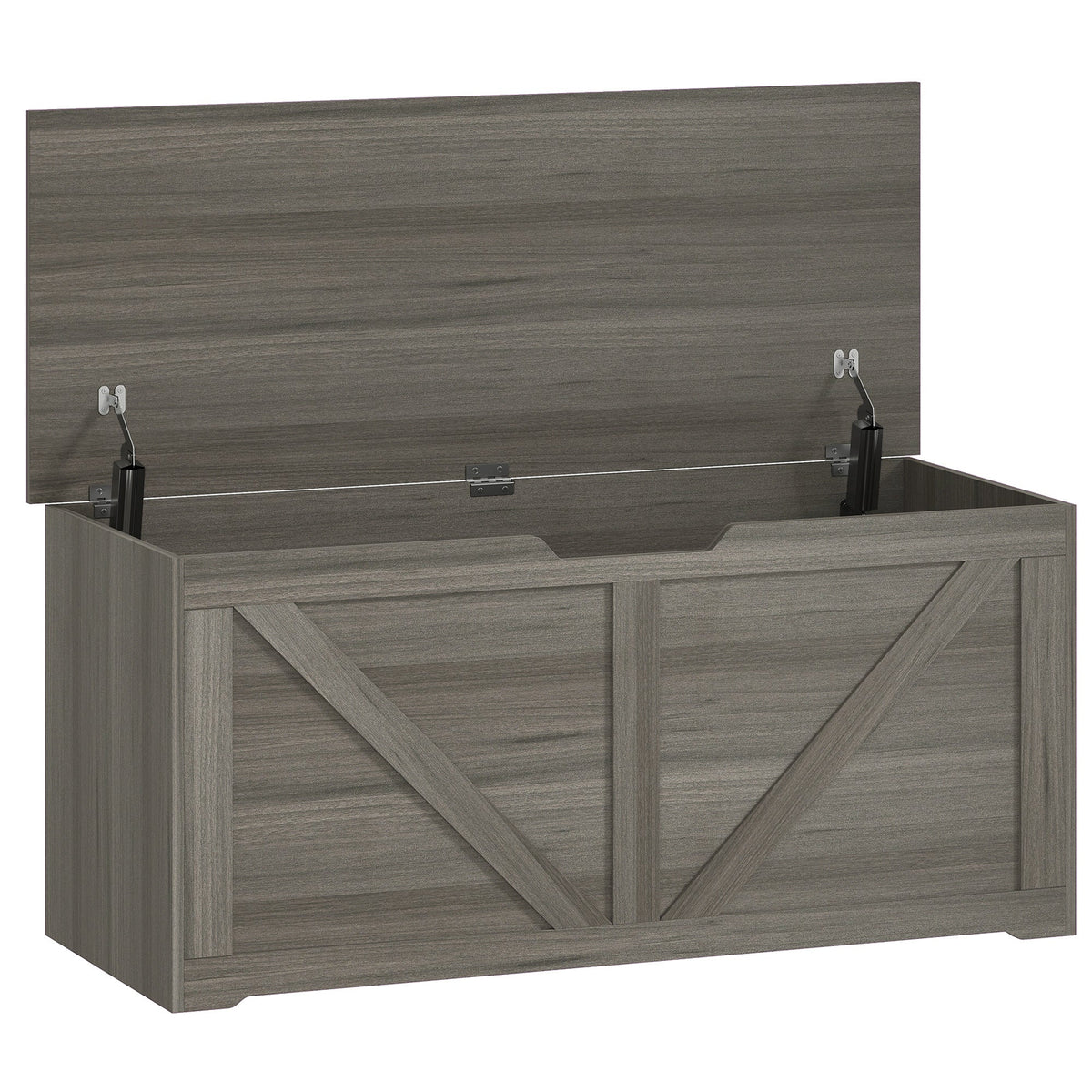 127L Storage Chest, Shoe Storage Trunk Bench Box with 2 Safety Hinges and U-shaped Cut-out Pull, Blanket Box Ottoman for Bedroom, Living Room, Entryway, 100 x 40 x 45 cm, Dark Grey Wood-Effect