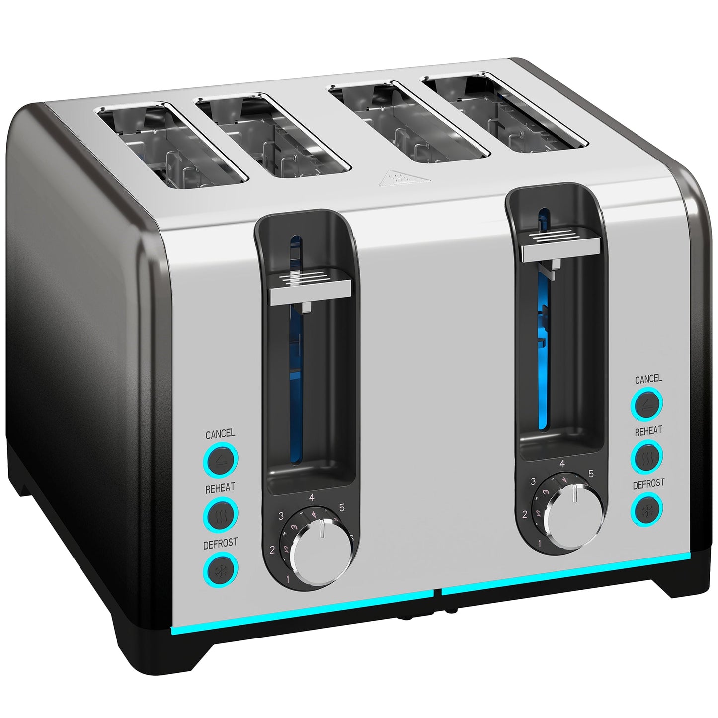 4 Slice Toaster with 7 Browning Levels, Reheat, Defrost and Cancel Functions, Self-Centring Slots, Auto Shut-Off, Removable Crumb Tray, 1860W, Black