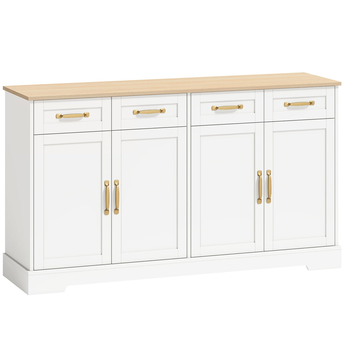 Sideboard Buffet Cabinet, 140 cm Modern Farmhouse Kitchen Storage Cabinet with 4 Drawers, 4 Doors and 2 Adjustable Shelves, Coffee Bar Station, White