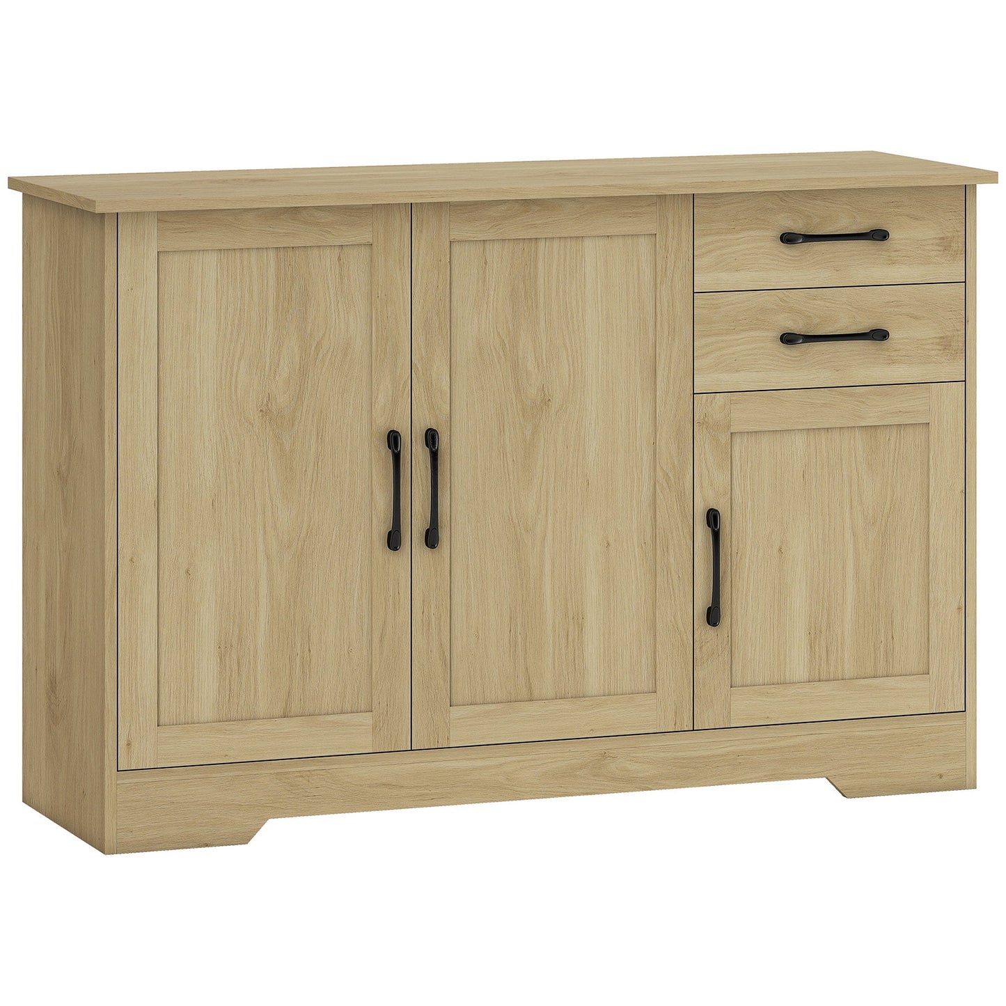Sideboard with Soft-Close Doors, Modern Storage Cabinet, Kitchen Cupboard with 2 Drawers, Adjustable Shelf and 3 Doors for Dining Room, Living Room, Natural Wood Finish