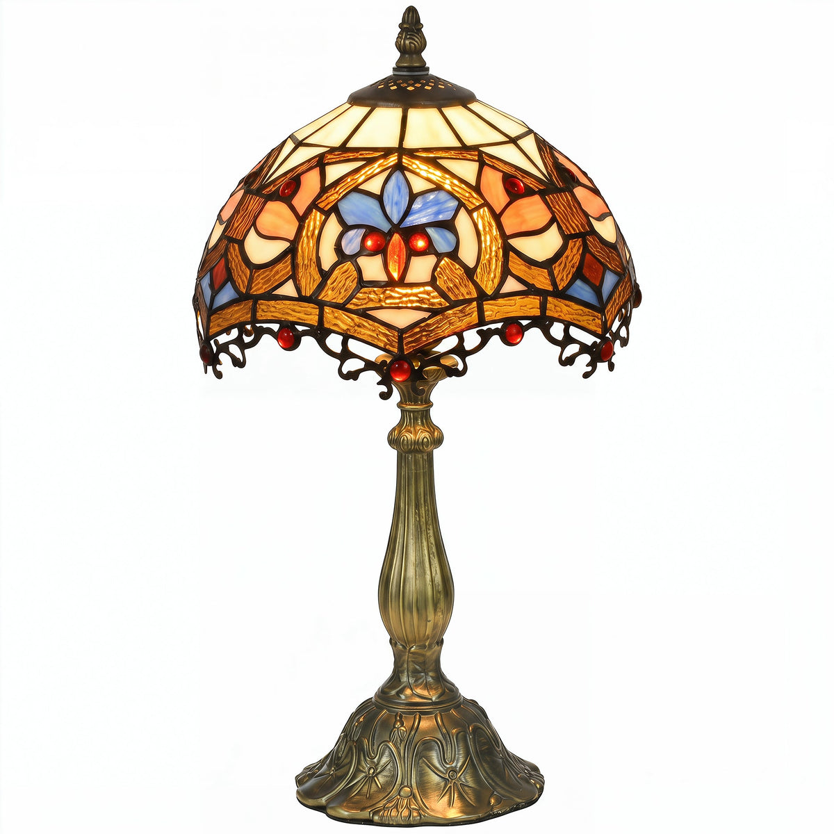Tiffany Lamp, Stained Glass Table Lamp, Handcrafted Artisan Collectible, Suitable for Living Room and Bedside, Multi-Coloured, Ф25 x 45Hcm, Zinc Alloy.