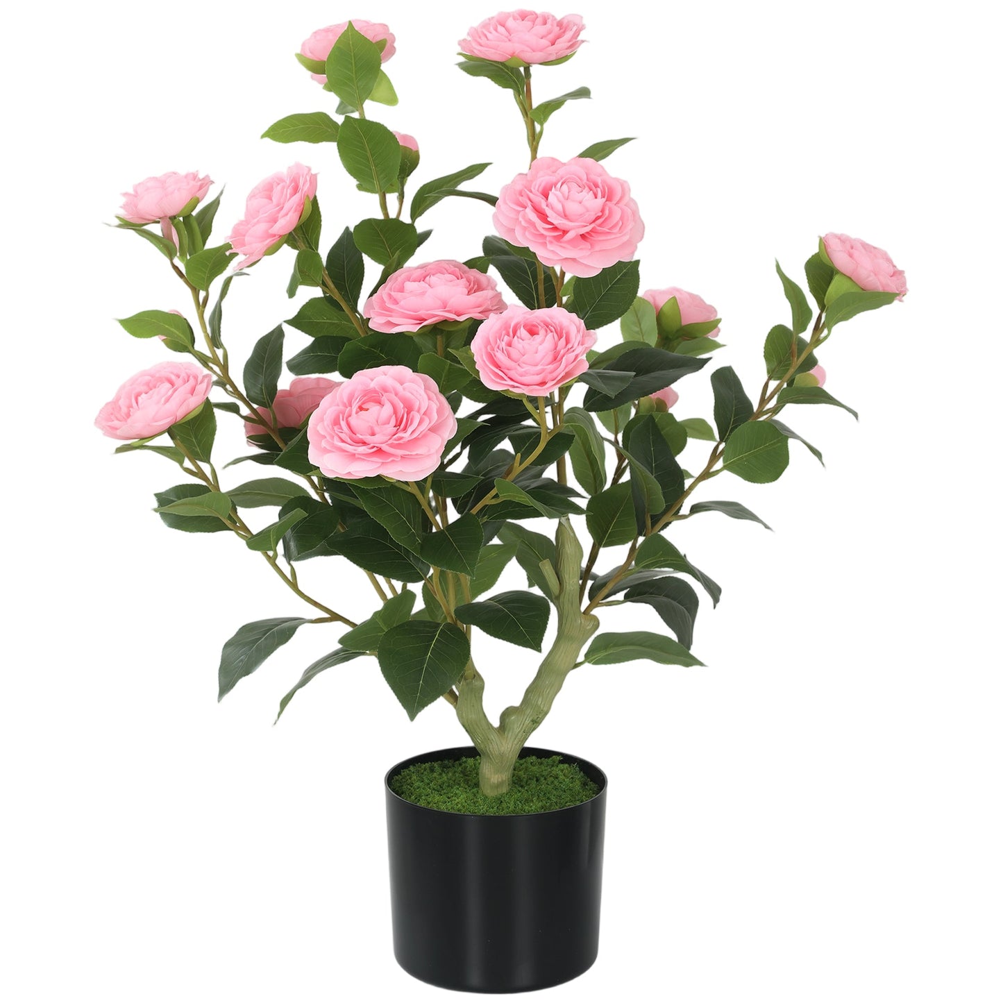 65cm Artificial Camellia Flower Plant in Pot, Realistic Silk Flowers with 116 Lush Leaves & Moss Effect, Faux Tree for Outdoor Indoor Garden Porch Decor, Pink