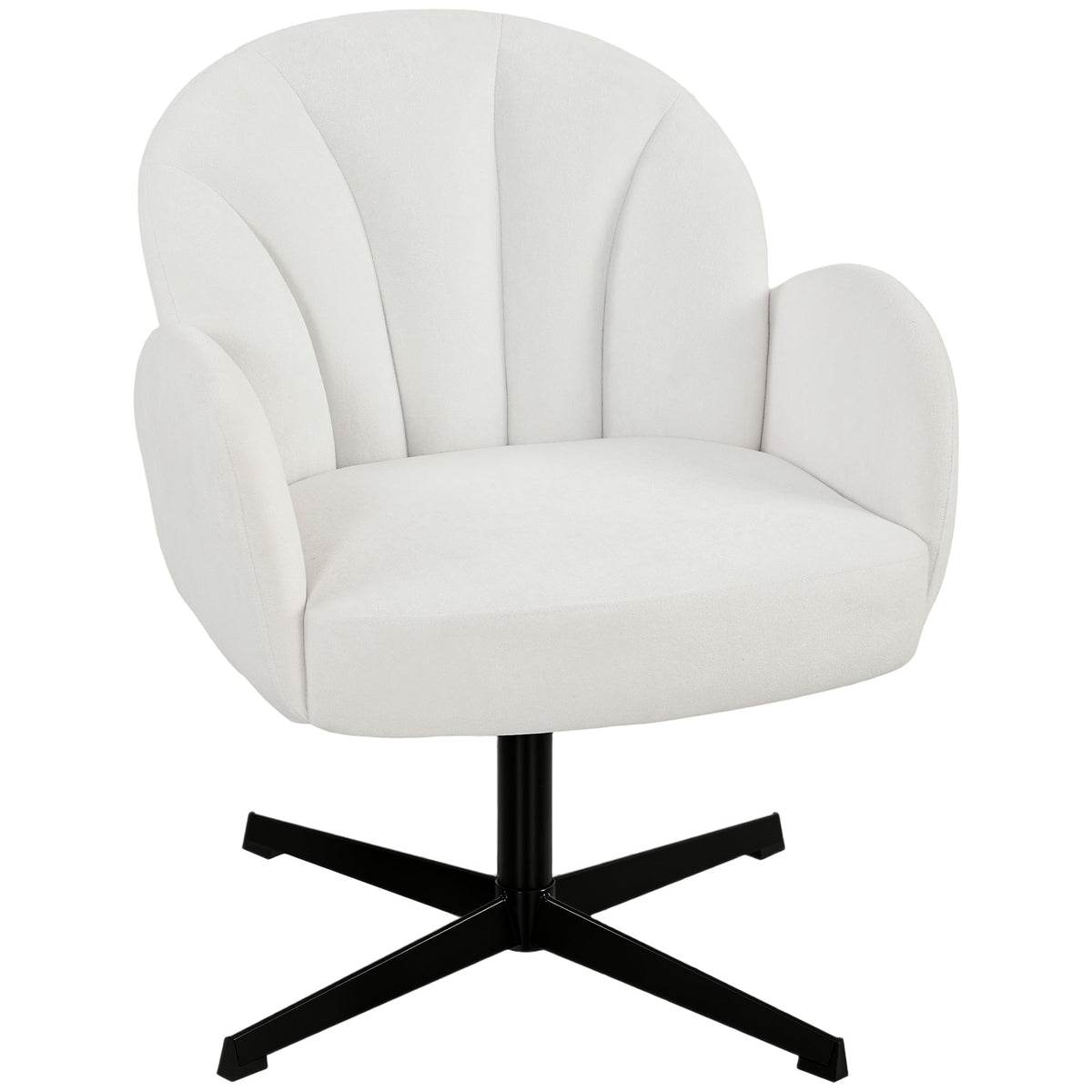 Swivel Accent Chair, Velvet-Feel Fabric Shell-Shaped Armchair with Spring Cushion, Metal Base, Modern Reading Chair for Living Room, Bedroom, Study, Makeup, Cream White