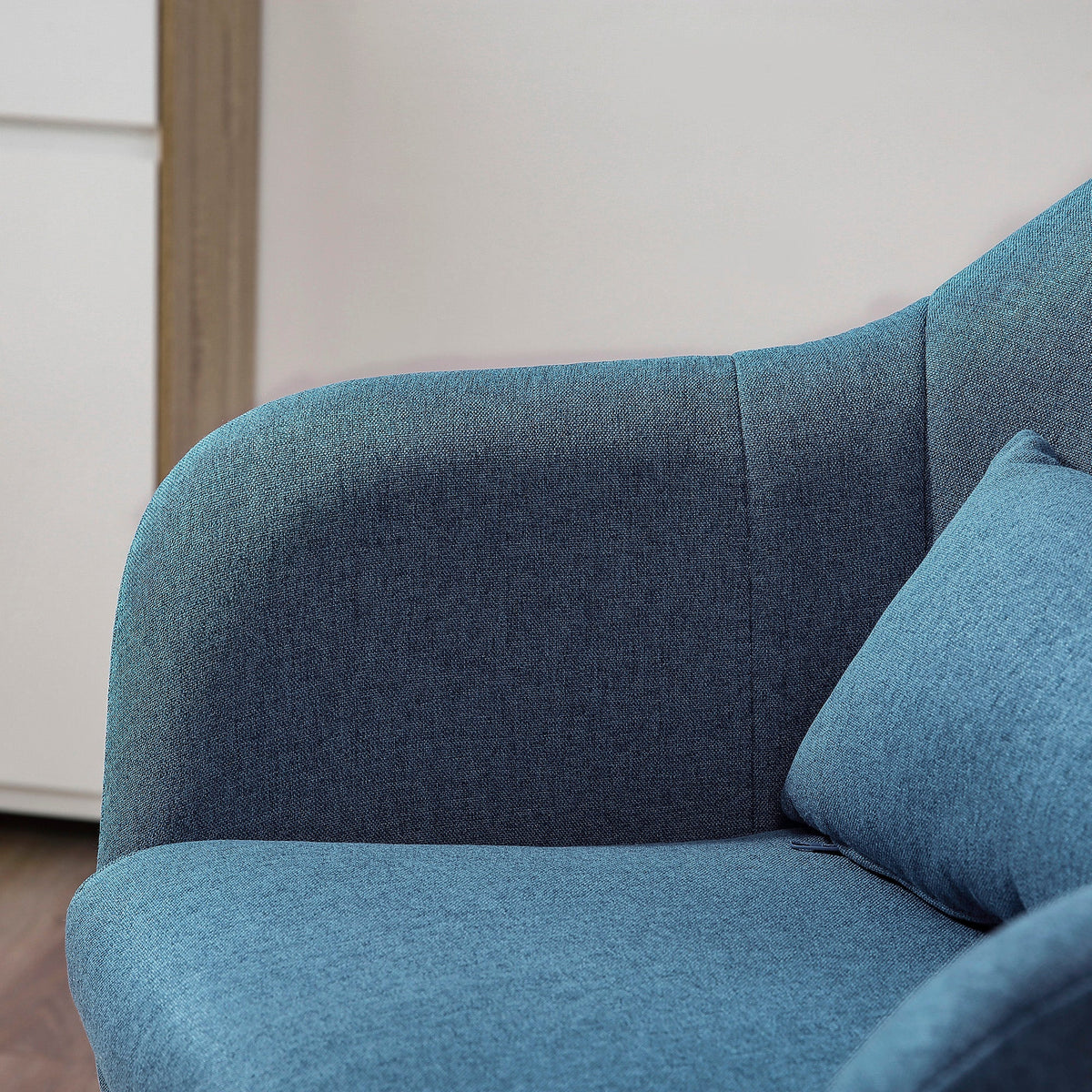 HOMCOM Swivel Linen Fabric Accent Chair for Living Room Contemporary Vanity Armchair with Adjustable Height Thick Cushion Lumbar Support Armrest for Bedroom Office Blue