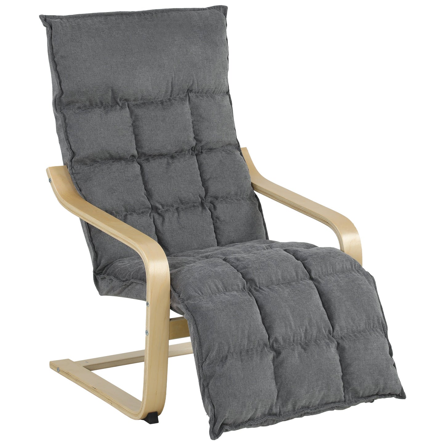 Accent Chair, Linen-Look Fabric Armchair with Footrest, Plush Cushion, High Back, Wide Seat, Curved Legs and Arms, Gentle Motion, Leisure Lounge Chair for Living Room, Bedroom, Grey